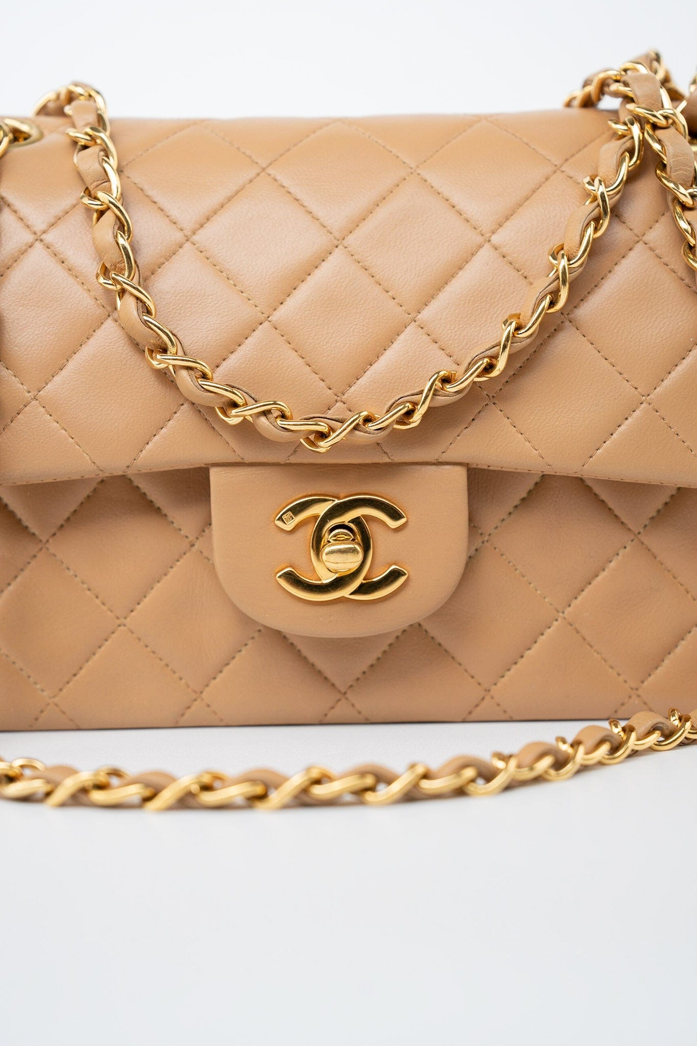 Vintage Caramel Lambskin Quilted Classic Flap Small Gold Hardware