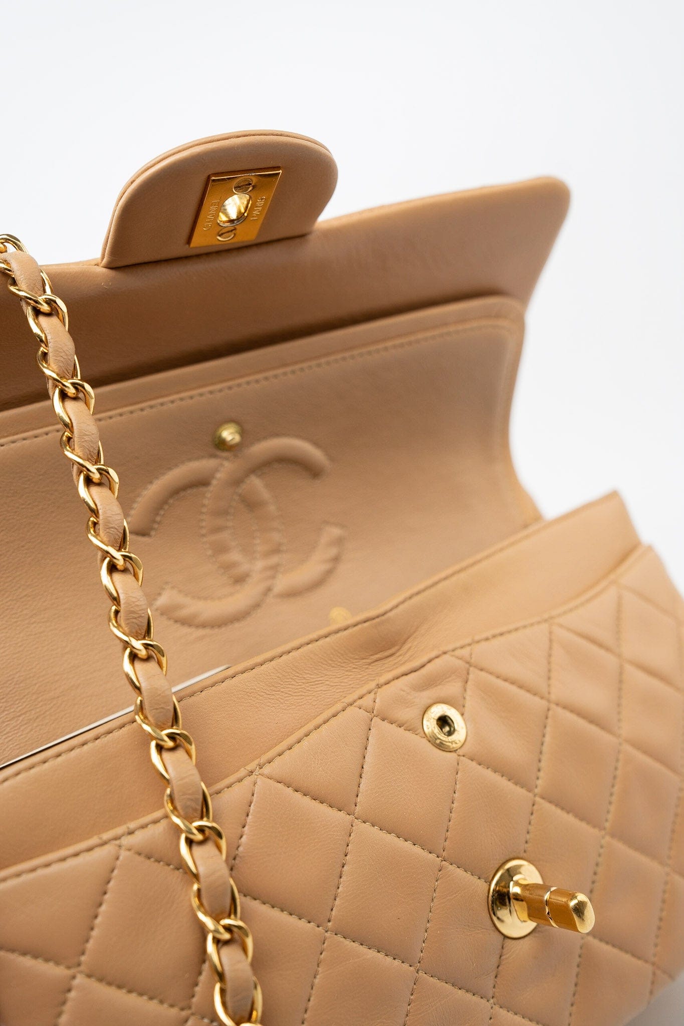 Vintage Caramel Lambskin Quilted Classic Flap Small Gold Hardware