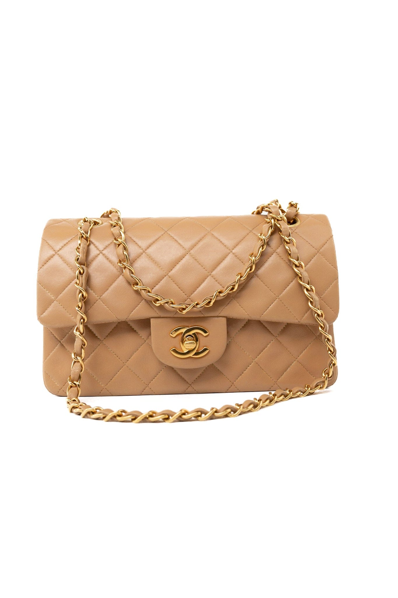 Vintage Caramel Lambskin Quilted Classic Flap Small Gold Hardware