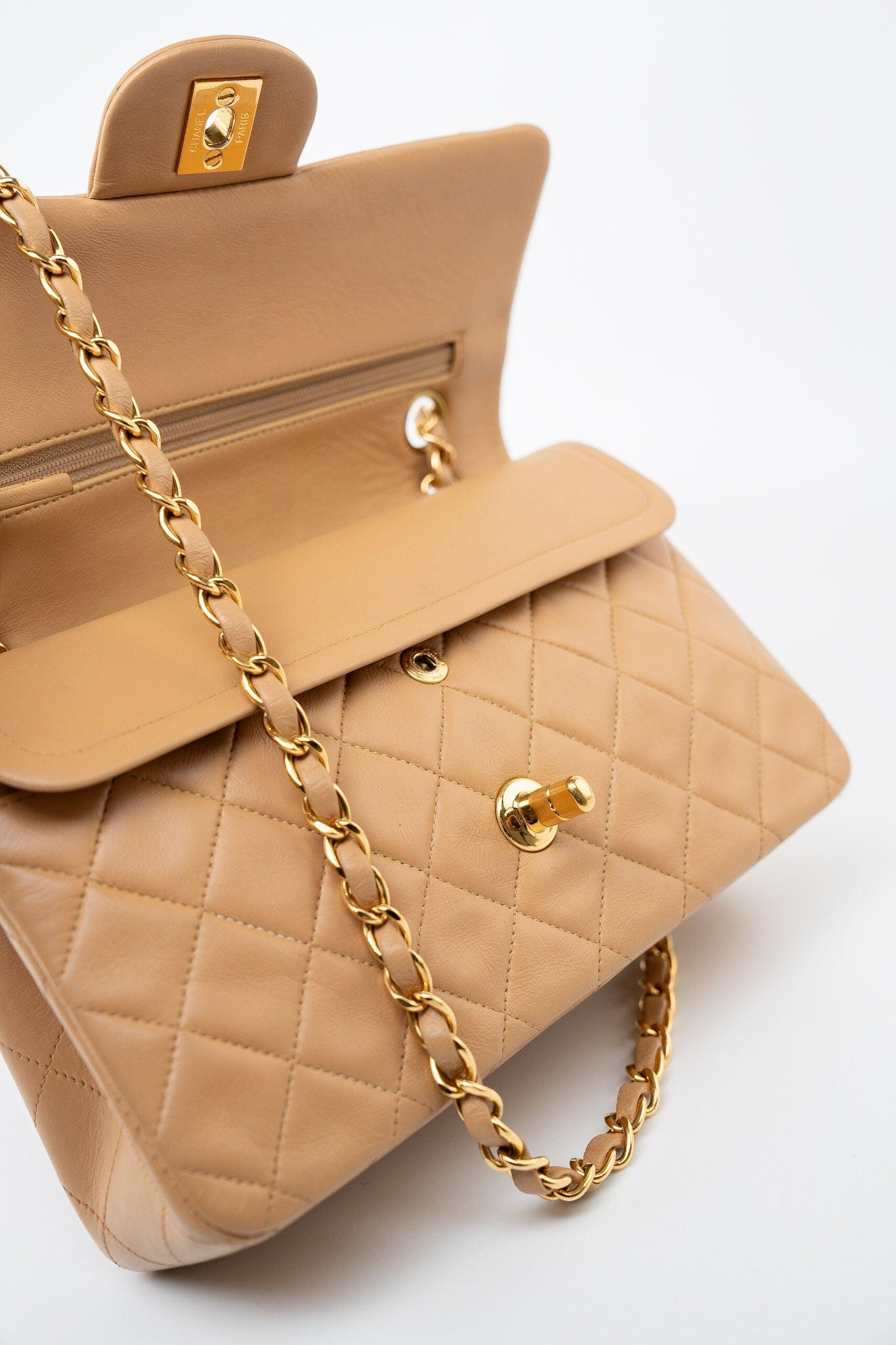 Vintage Caramel Lambskin Quilted Classic Flap Small Gold Hardware