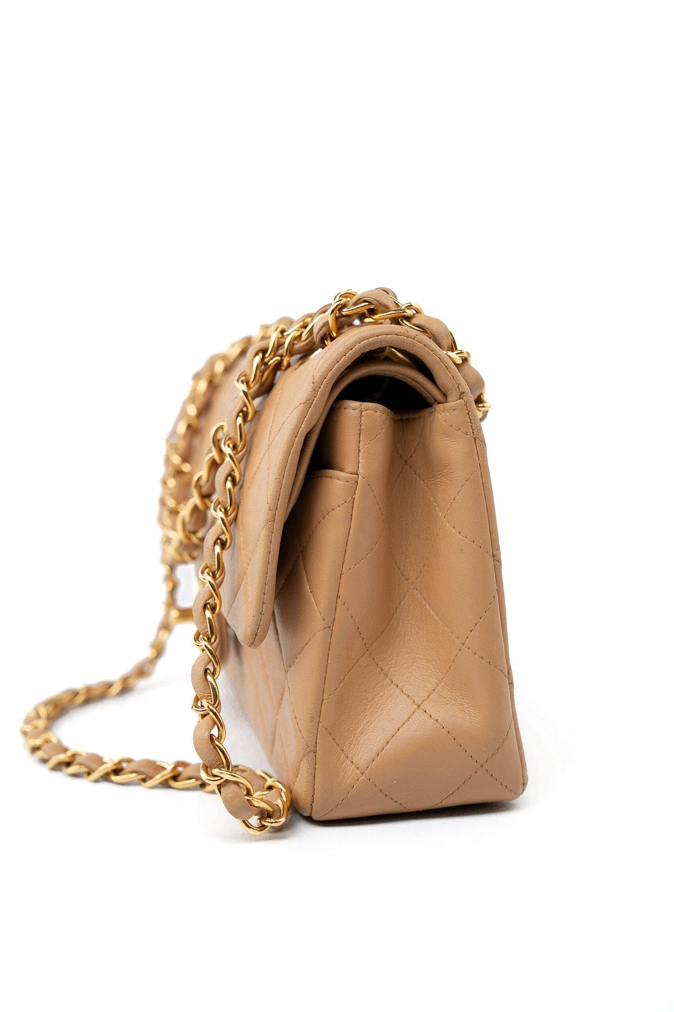 Vintage Caramel Lambskin Quilted Classic Flap Small Gold Hardware