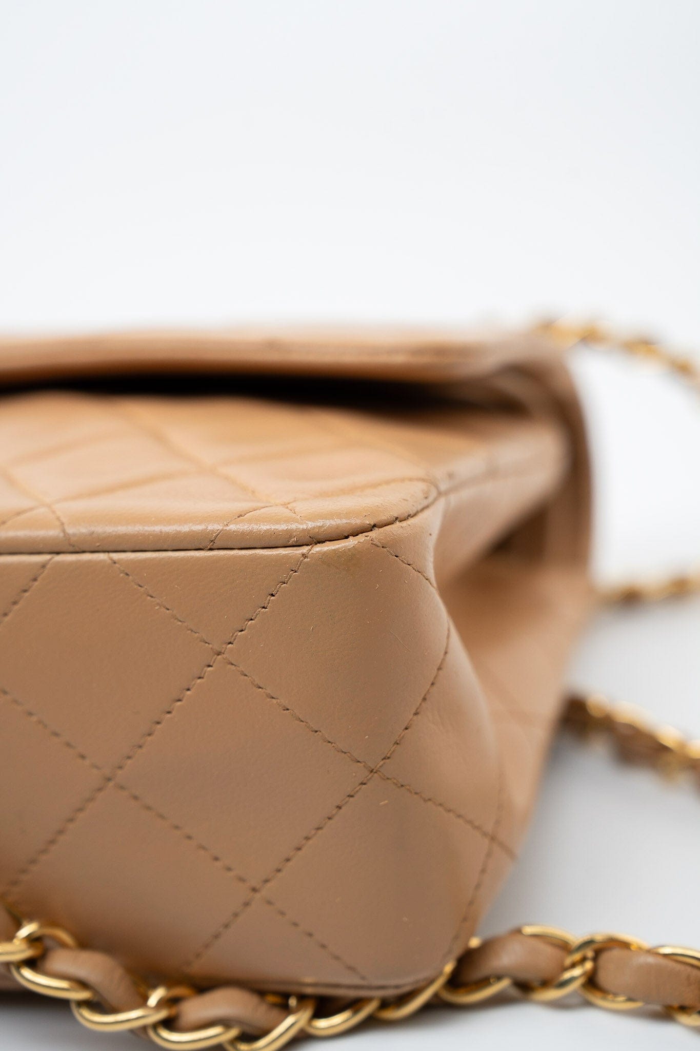 Vintage Caramel Lambskin Quilted Classic Flap Small Gold Hardware