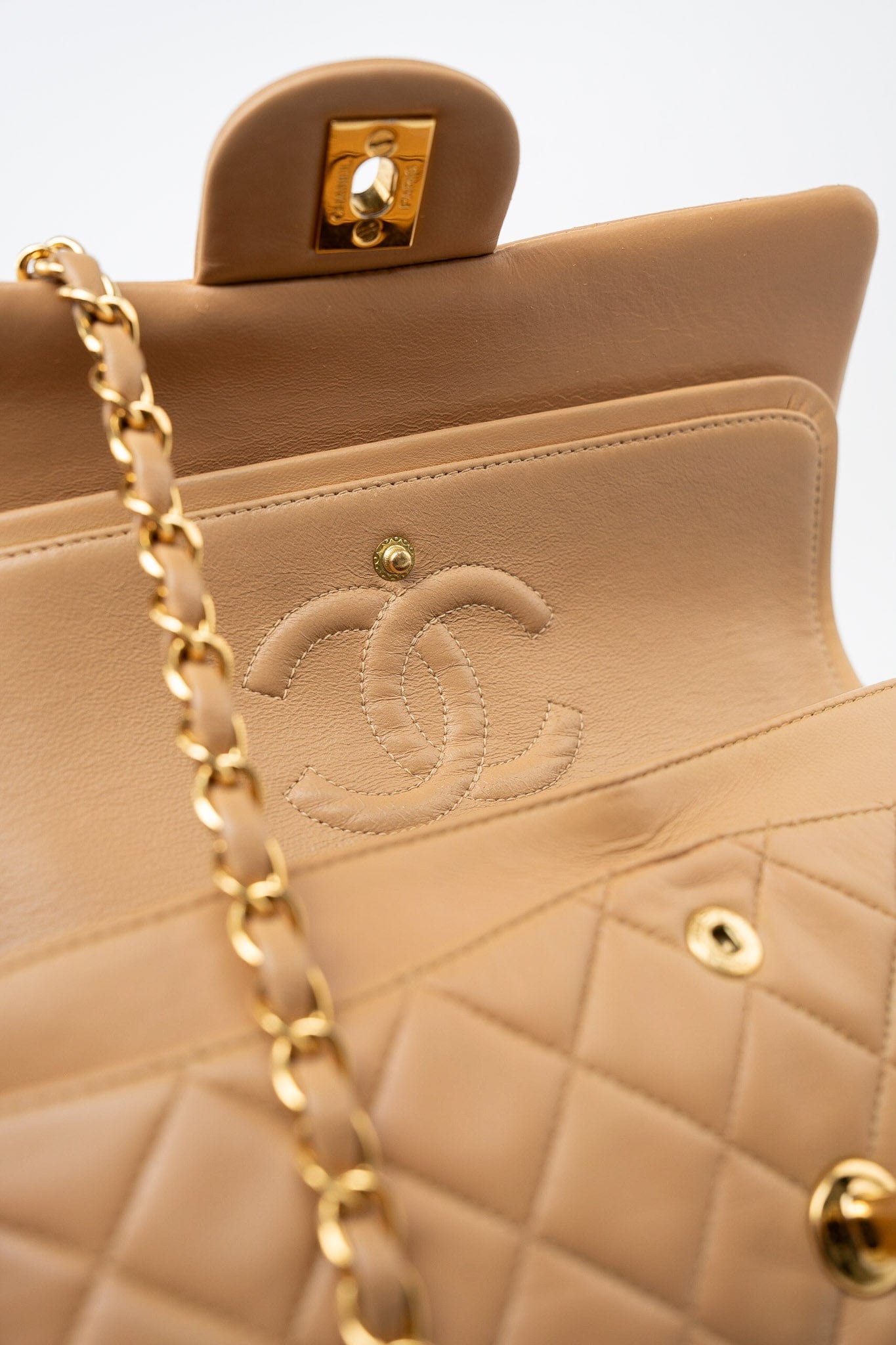 Vintage Caramel Lambskin Quilted Classic Flap Small Gold Hardware