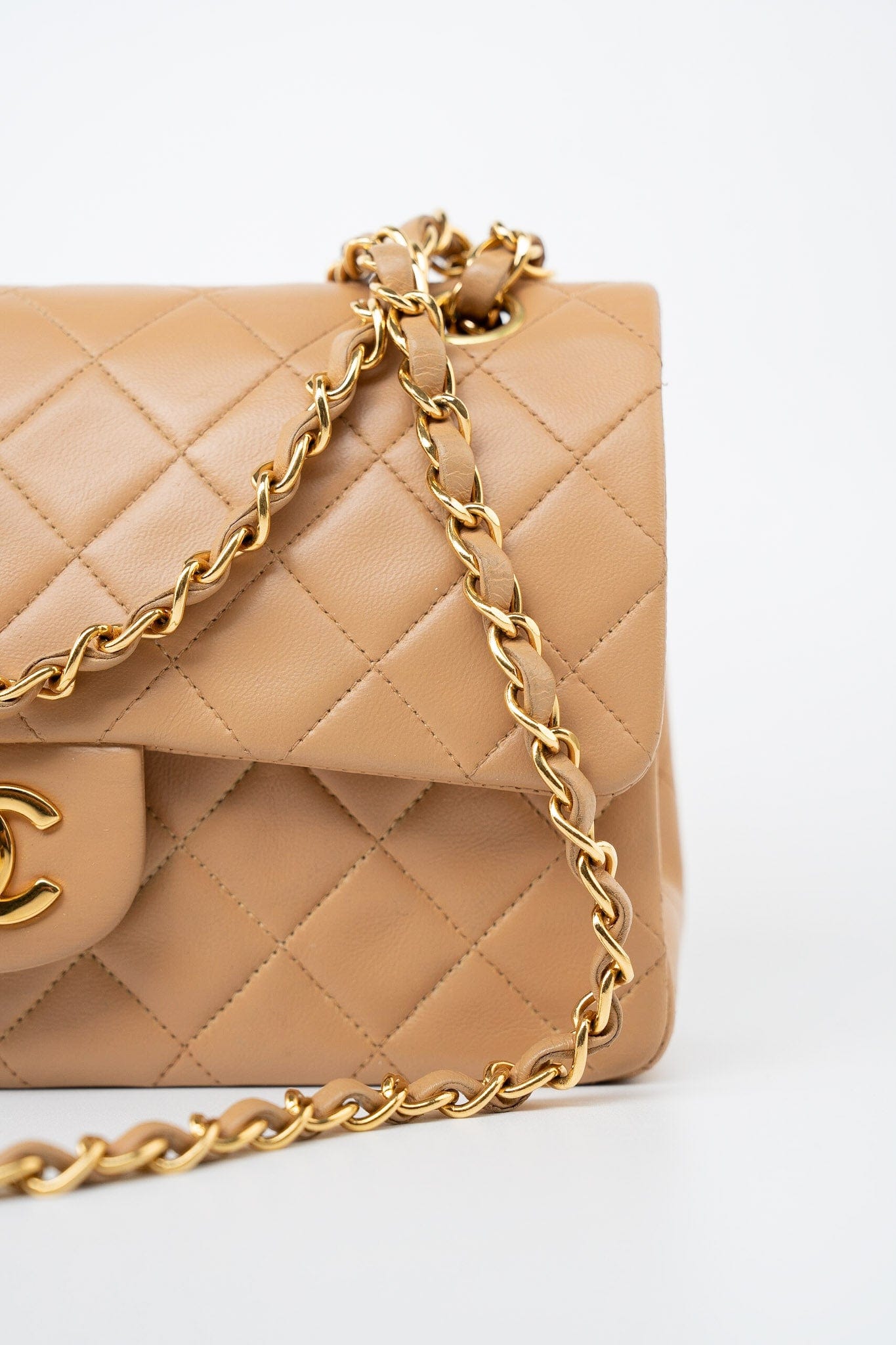 Vintage Caramel Lambskin Quilted Classic Flap Small Gold Hardware