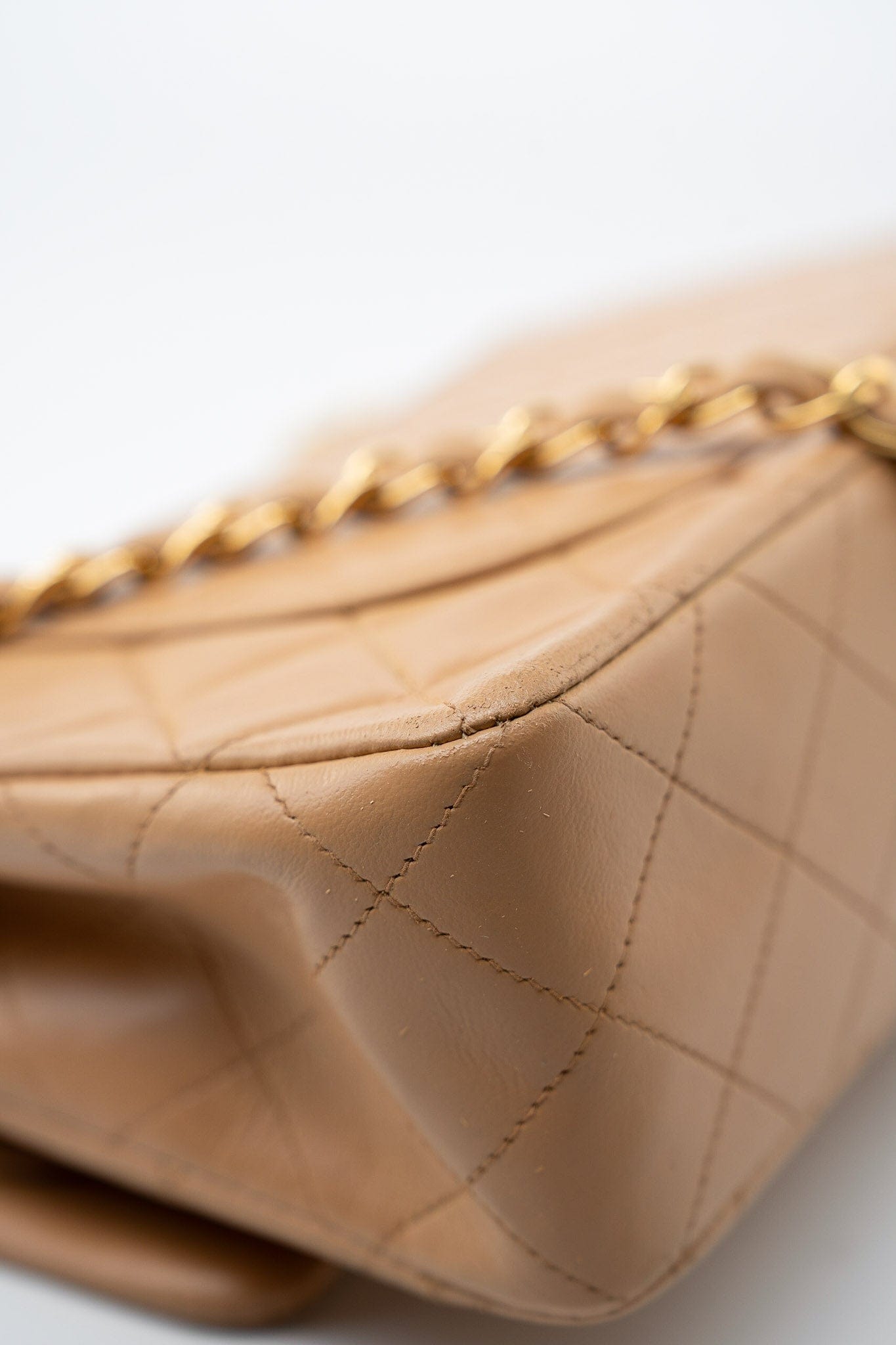 Vintage Caramel Lambskin Quilted Classic Flap Small Gold Hardware