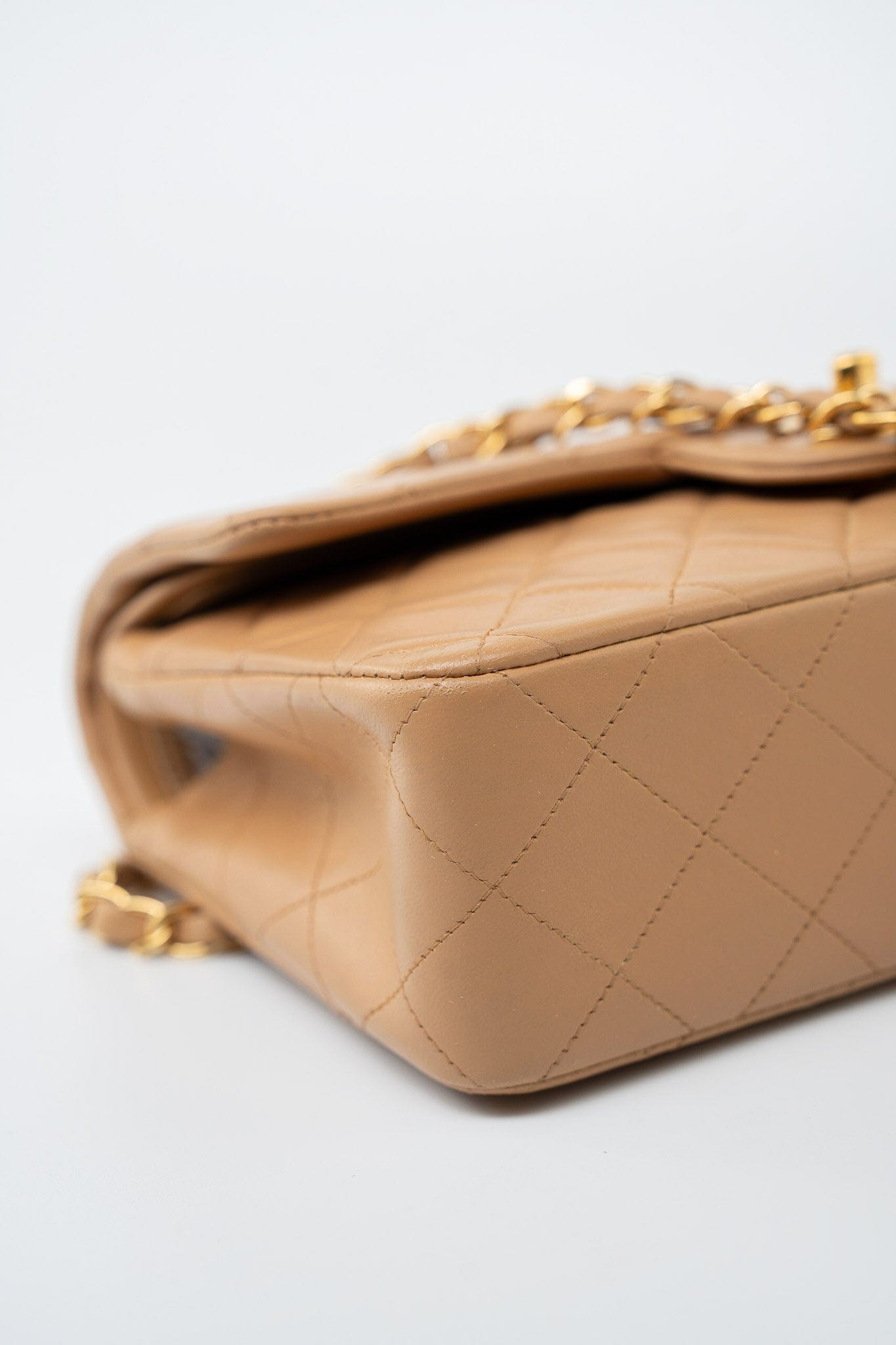 Vintage Caramel Lambskin Quilted Classic Flap Small Gold Hardware