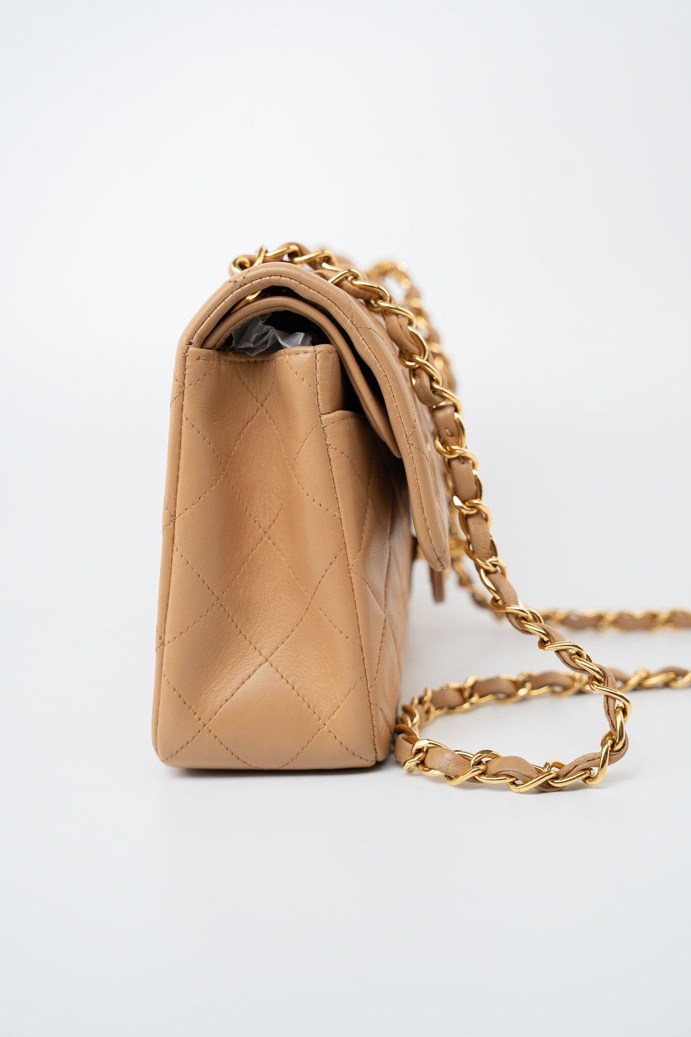 Vintage Caramel Lambskin Quilted Classic Flap Small Gold Hardware