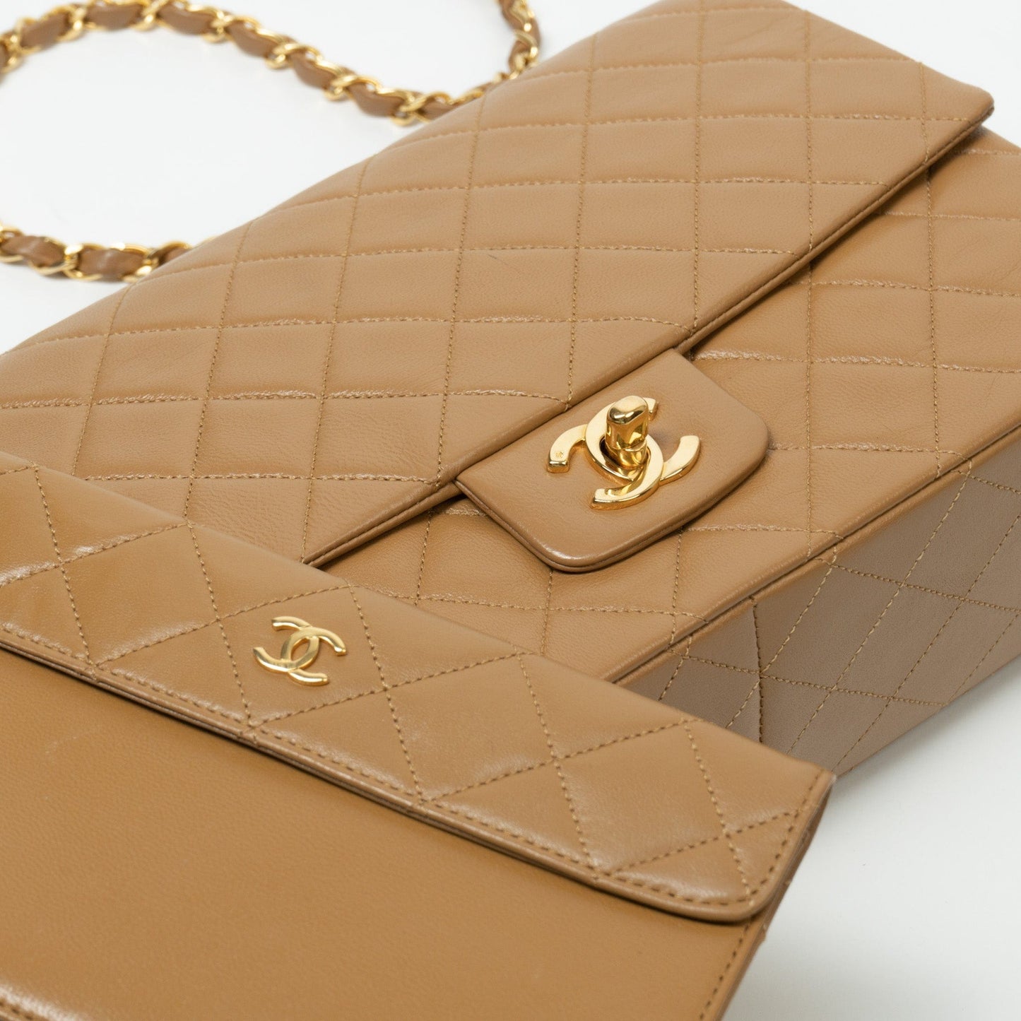 Vintage Caramel Lambskin Quilted Single Flap Medium with Gold Hardware