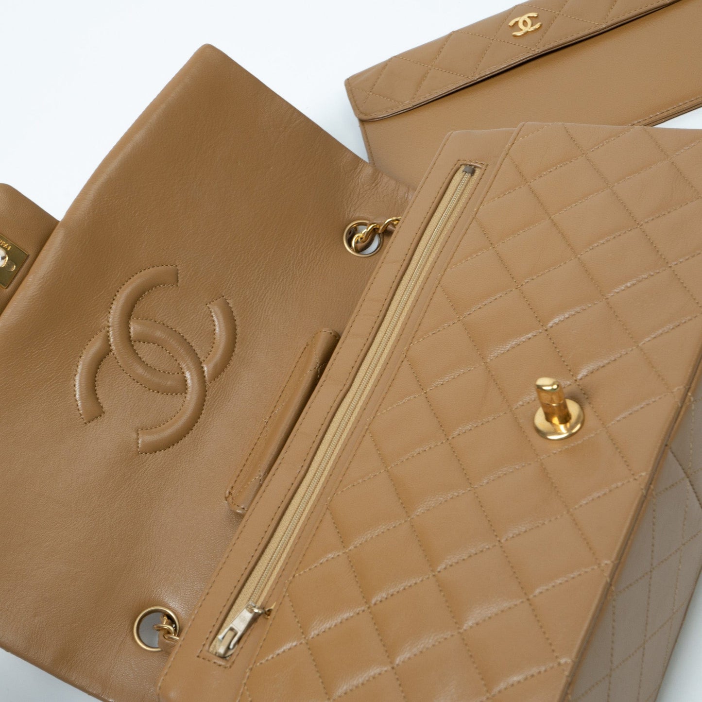 Vintage Caramel Lambskin Quilted Single Flap Medium with Gold Hardware