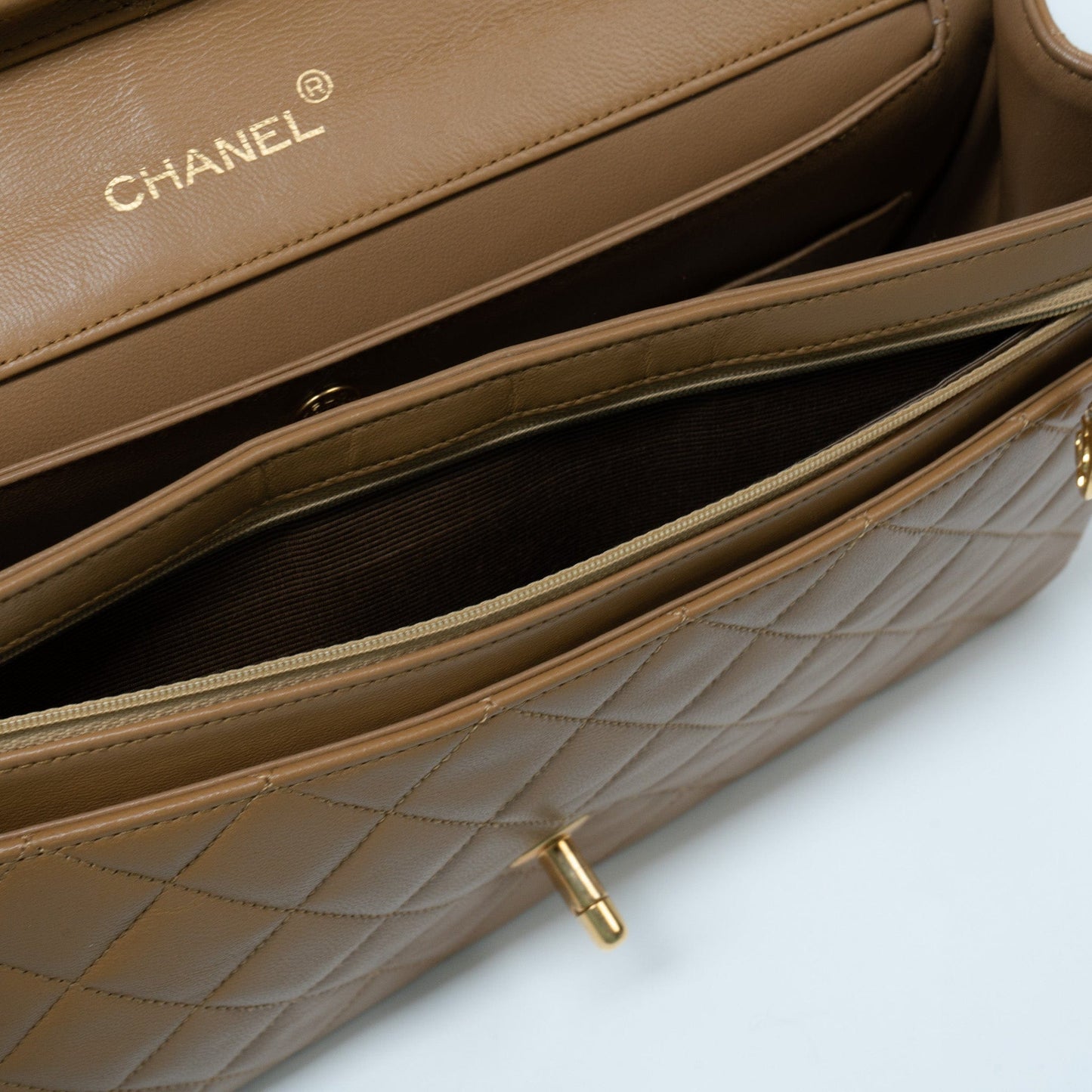 Vintage Caramel Lambskin Quilted Single Flap Medium with Gold Hardware