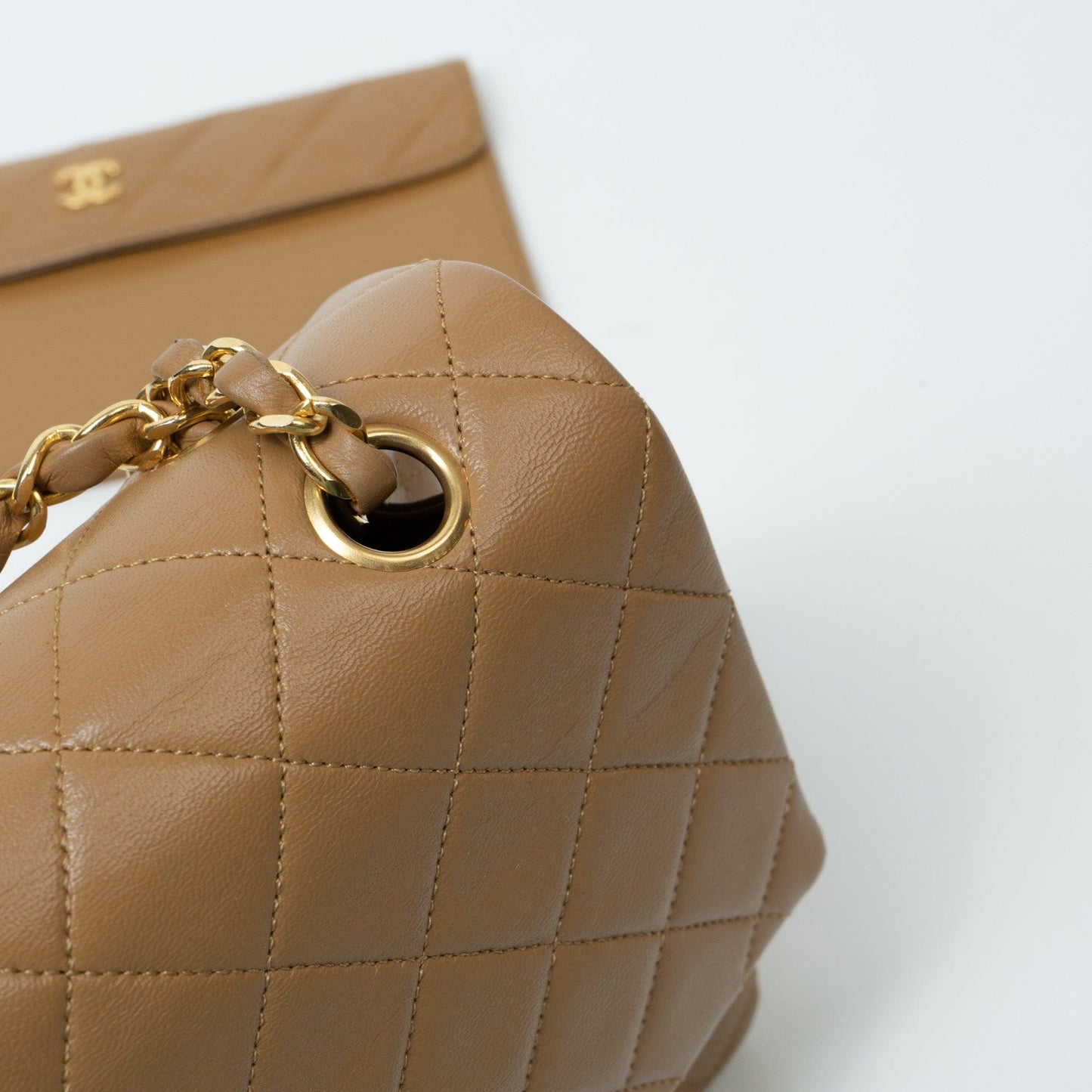 Vintage Caramel Lambskin Quilted Single Flap Medium with Gold Hardware