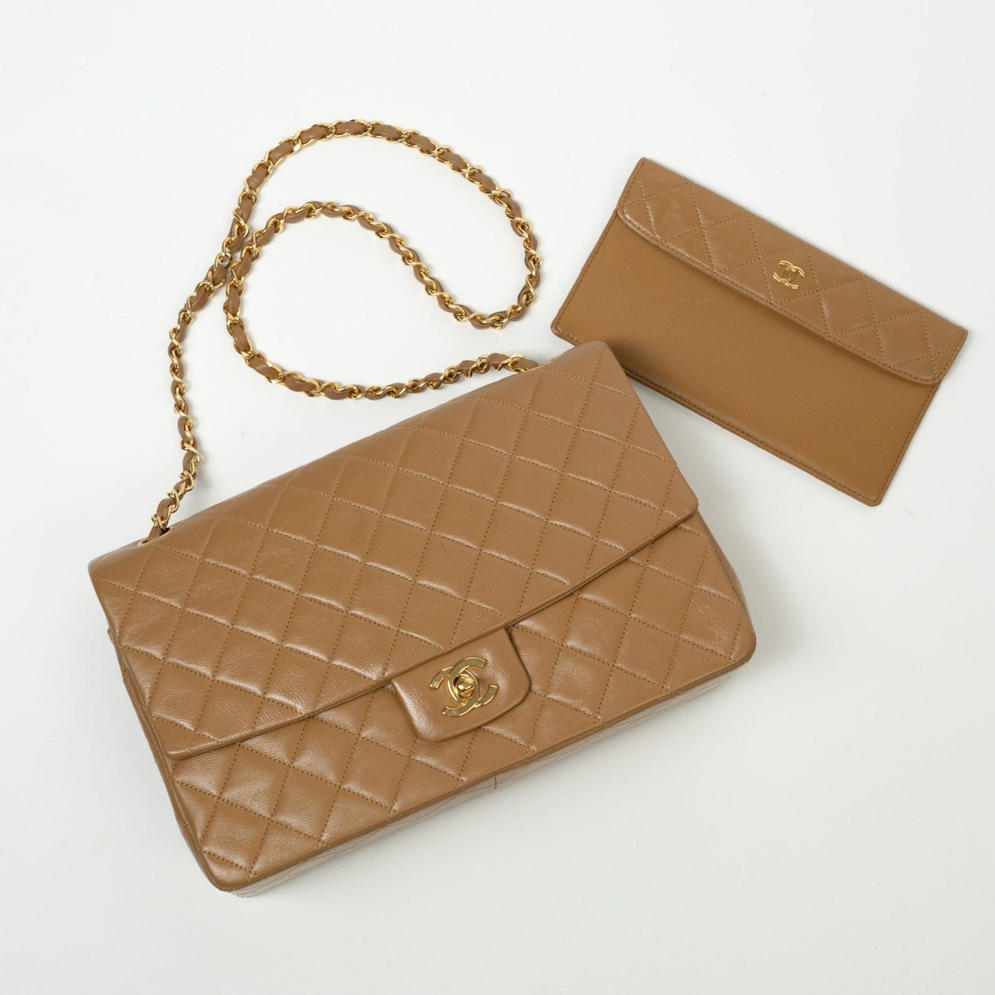 Vintage Caramel Lambskin Quilted Single Flap Medium with Gold Hardware