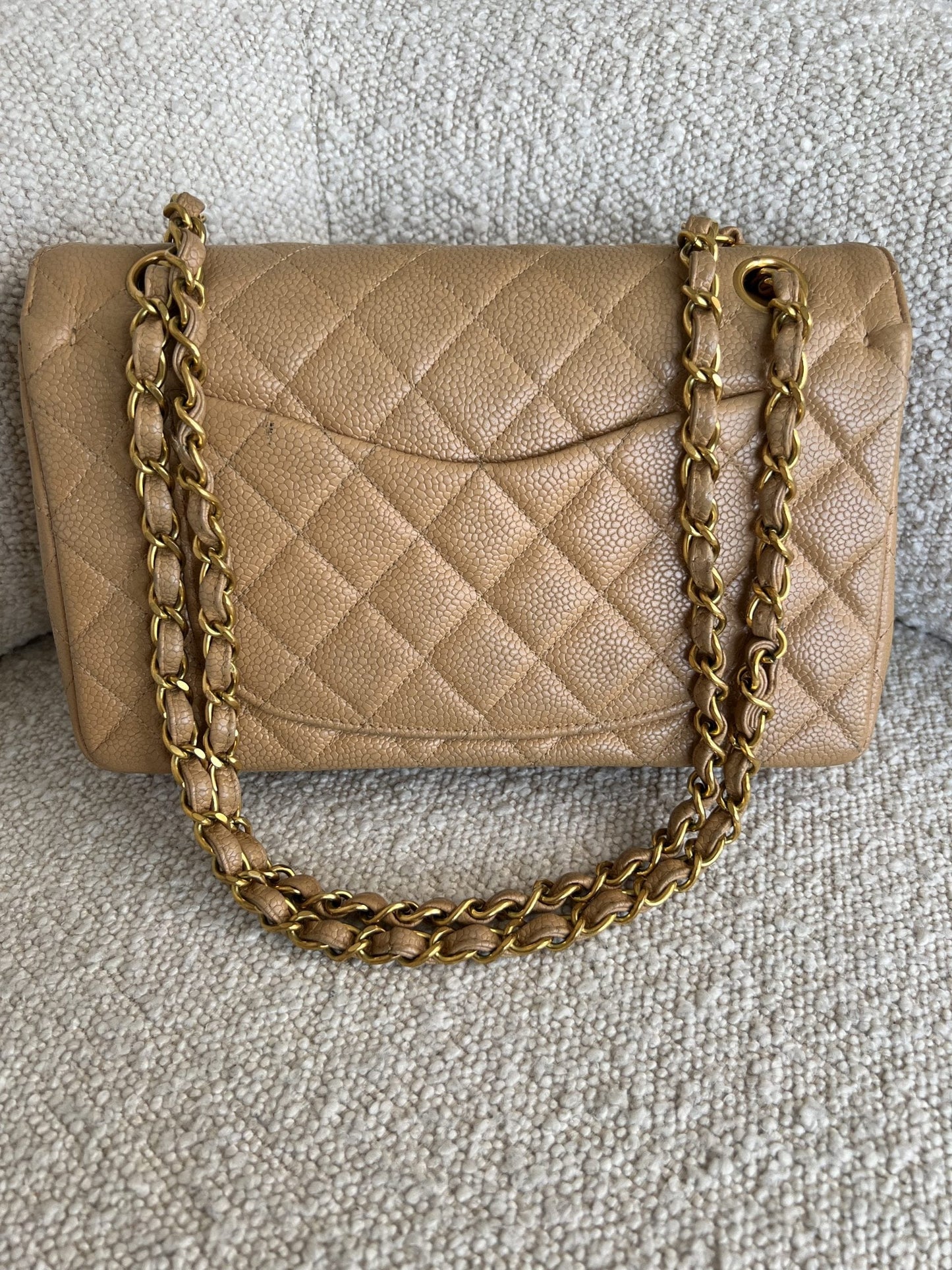 Vintage Dark Beige / Caramel Caviar Classic Flap Small GHW