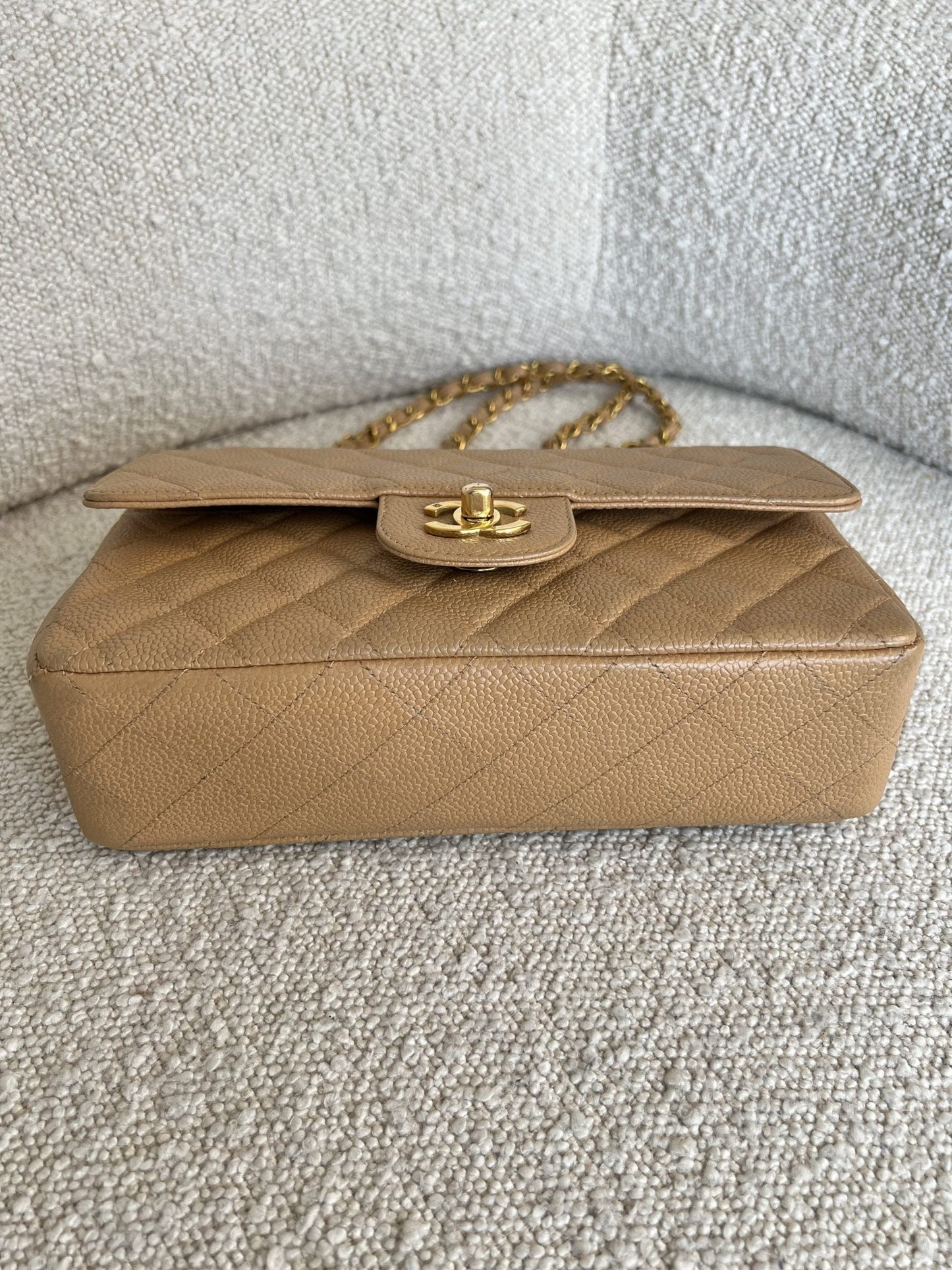 Vintage Dark Beige / Caramel Caviar Classic Flap Small GHW