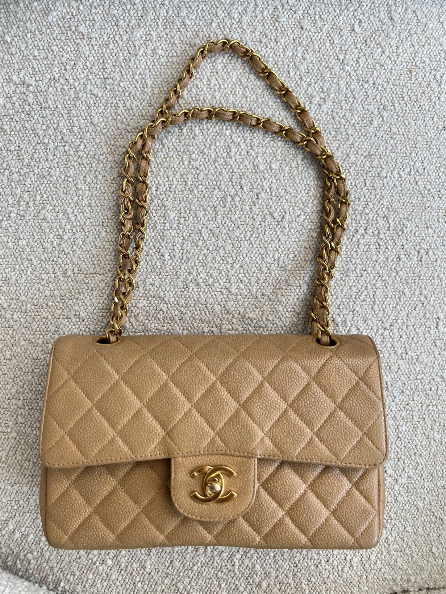 Vintage Dark Beige / Caramel Caviar Classic Flap Small GHW