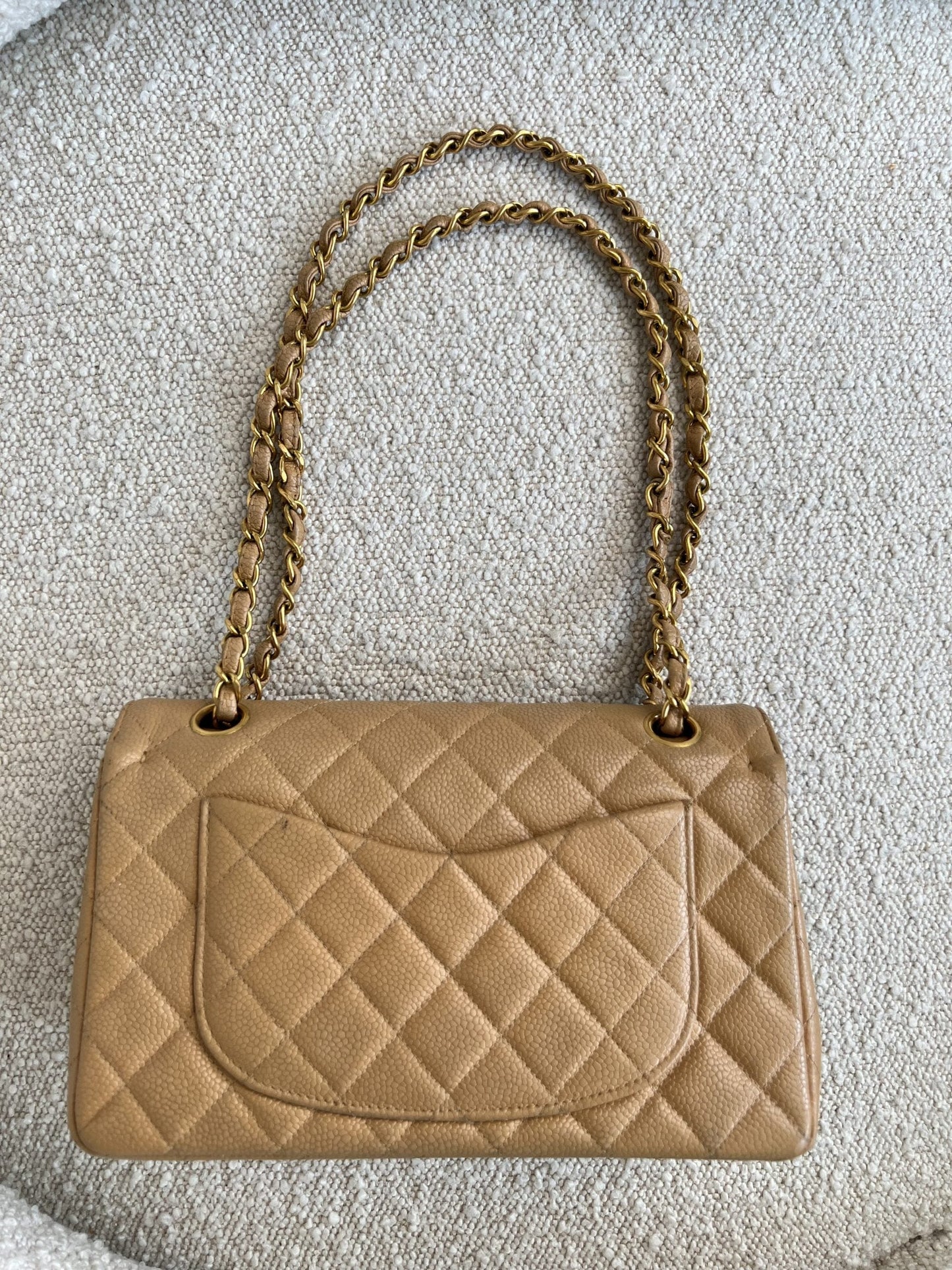 Vintage Dark Beige / Caramel Caviar Classic Flap Small GHW