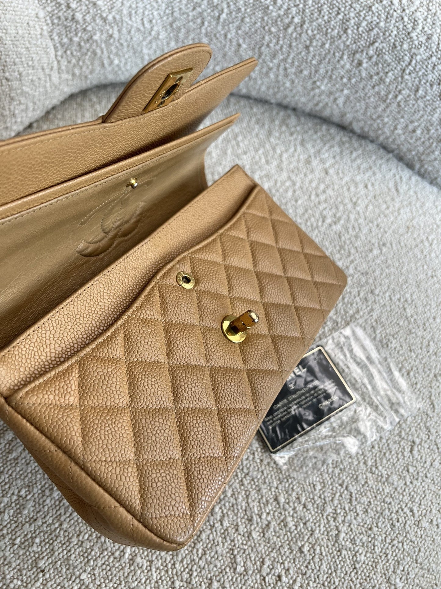 Vintage Dark Beige / Caramel Caviar Classic Flap Small GHW