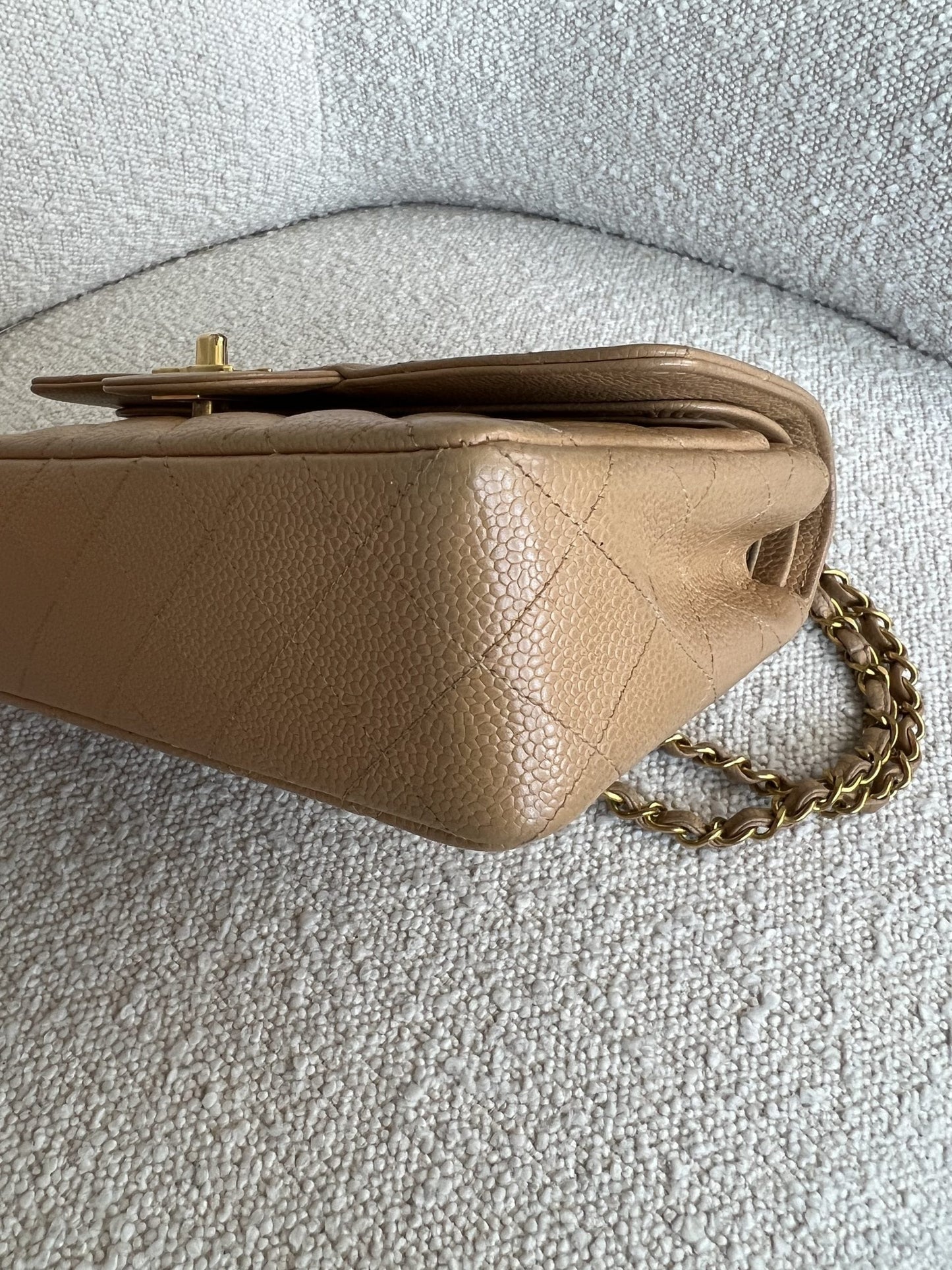 Vintage Dark Beige / Caramel Caviar Classic Flap Small GHW