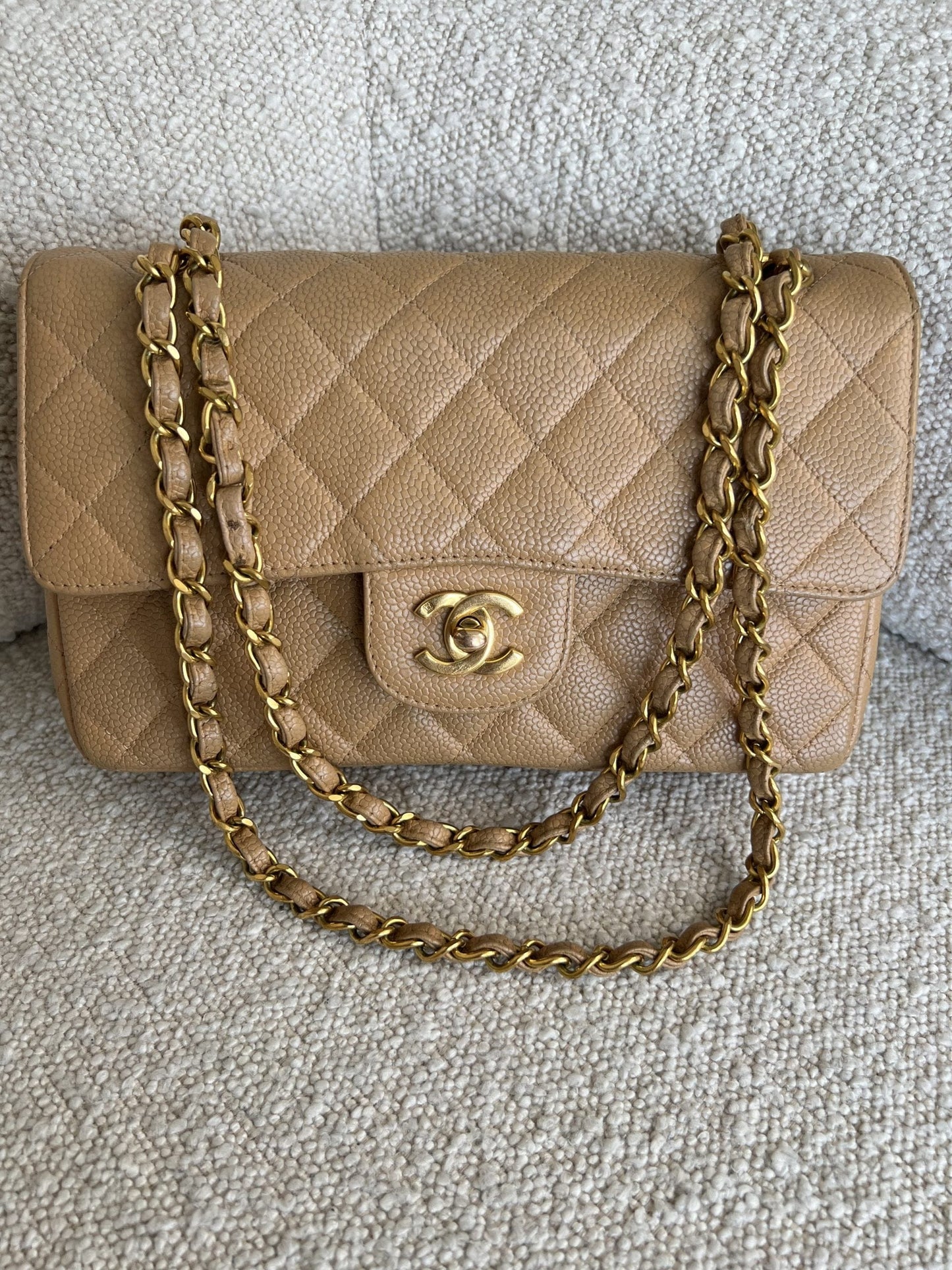Vintage Dark Beige / Caramel Caviar Classic Flap Small GHW