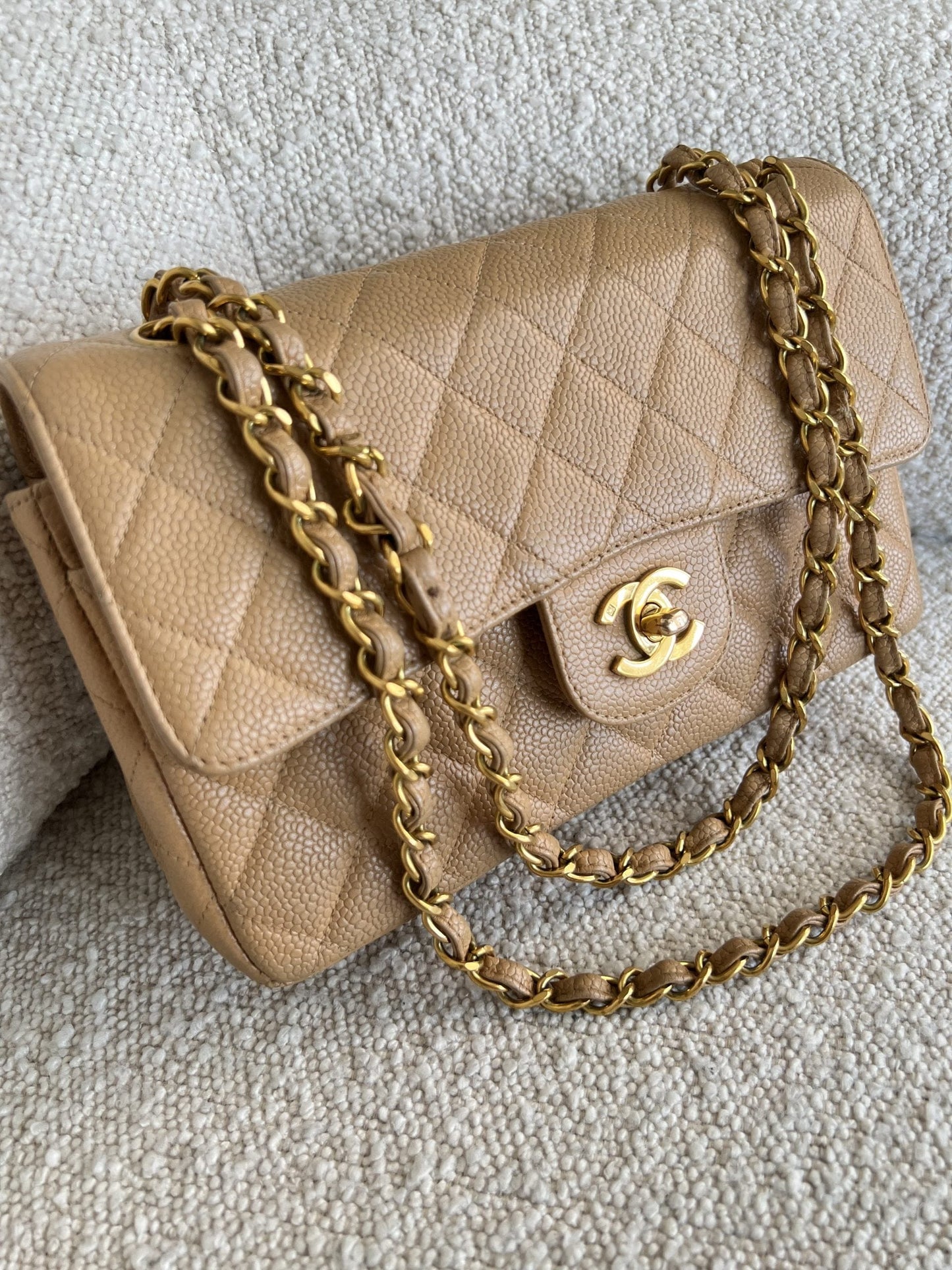 Vintage Dark Beige / Caramel Caviar Classic Flap Small GHW