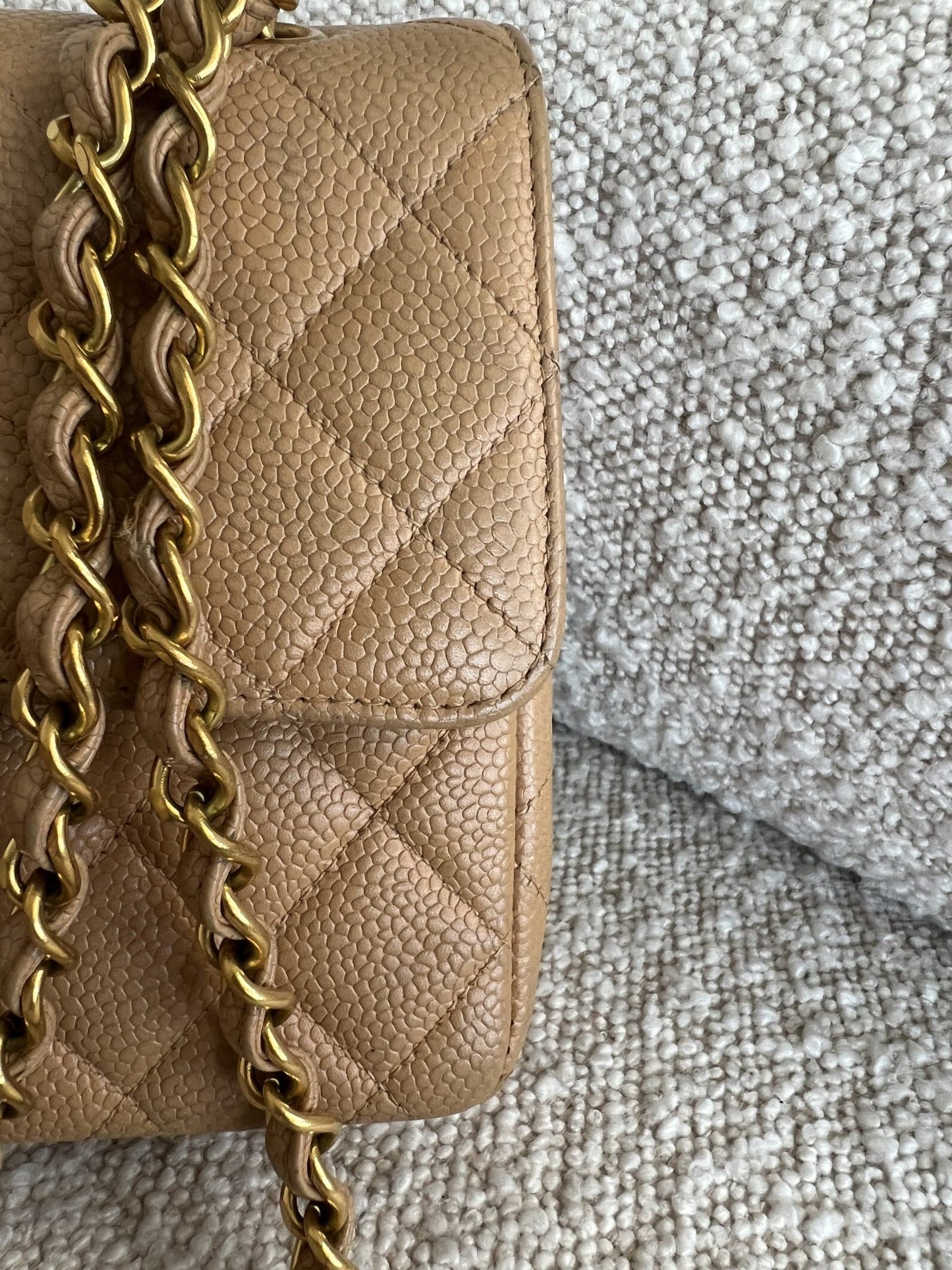 Vintage Dark Beige / Caramel Caviar Classic Flap Small GHW