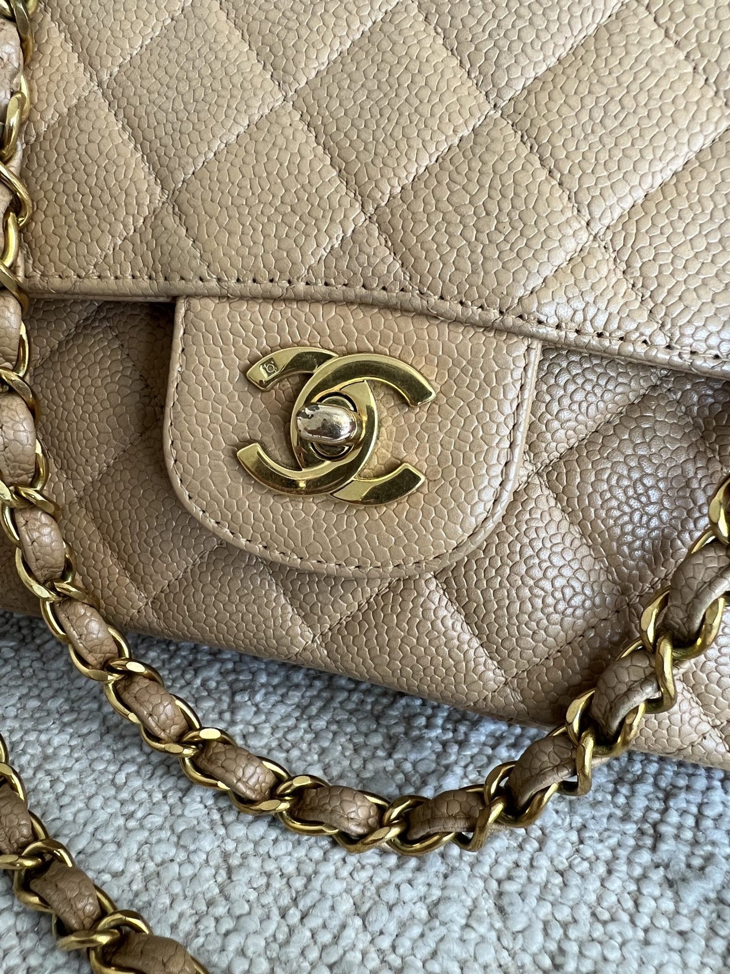 Vintage Dark Beige / Caramel Caviar Classic Flap Small GHW