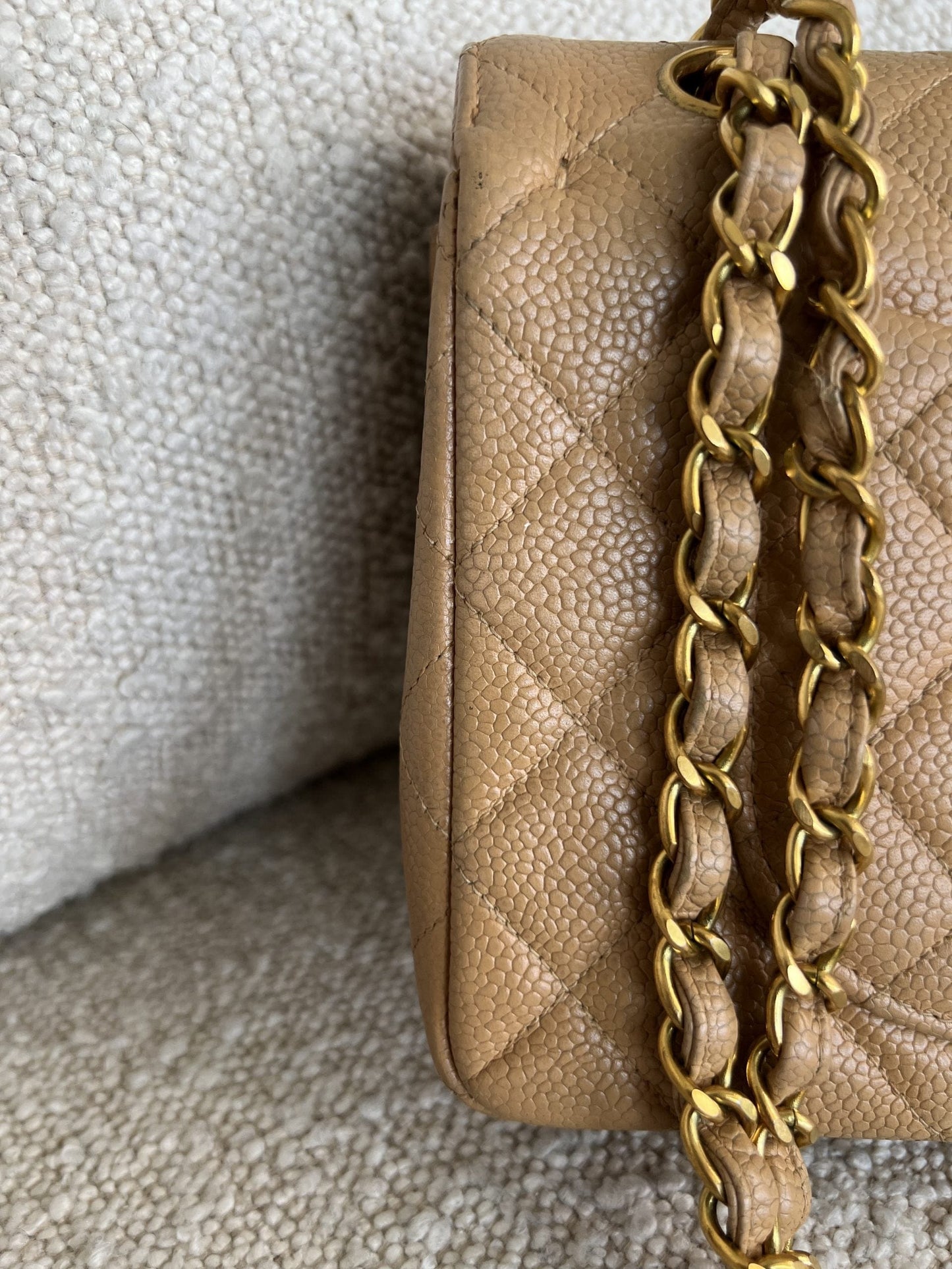 Vintage Dark Beige / Caramel Caviar Classic Flap Small GHW