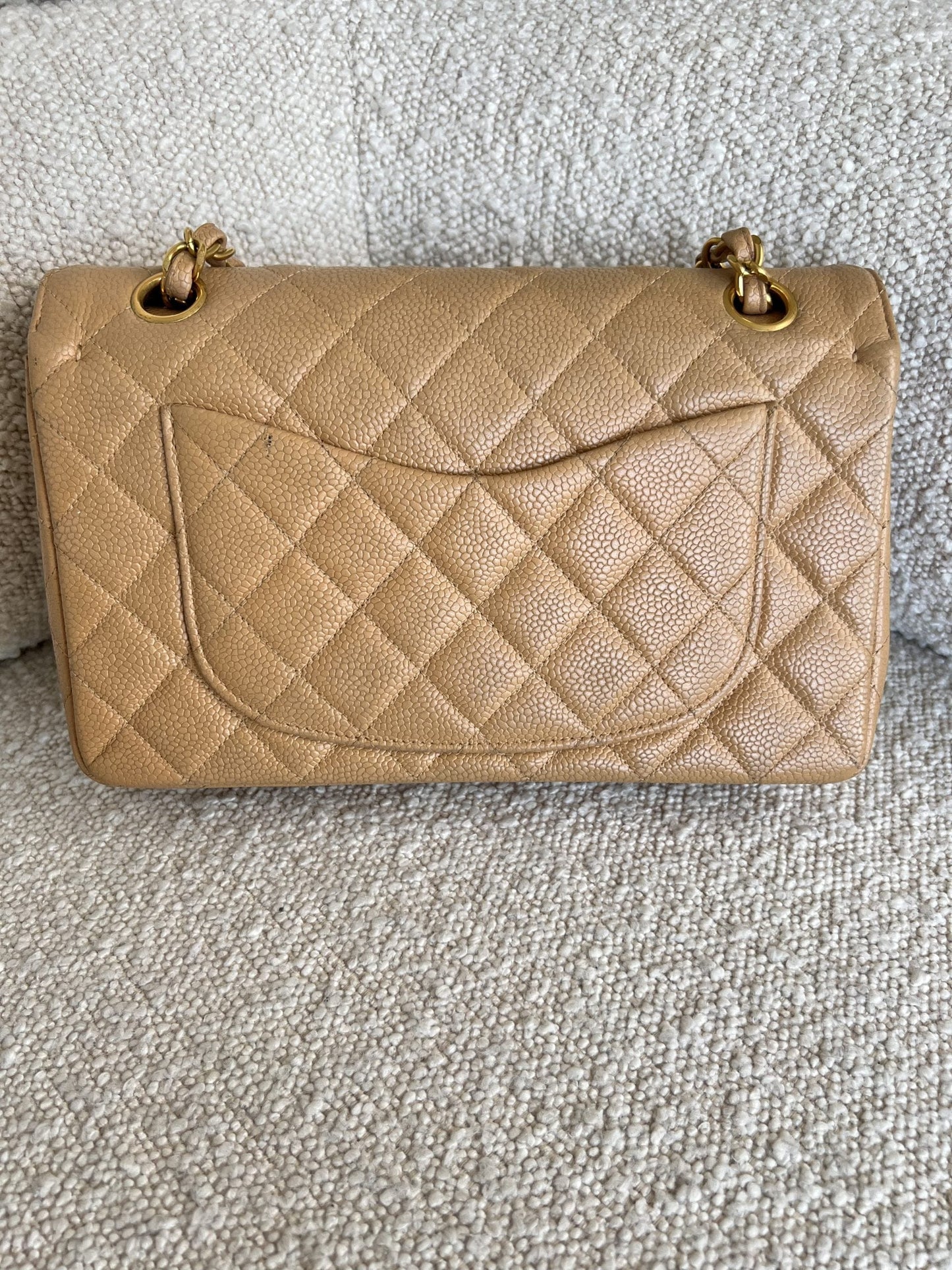 Vintage Dark Beige / Caramel Caviar Classic Flap Small GHW