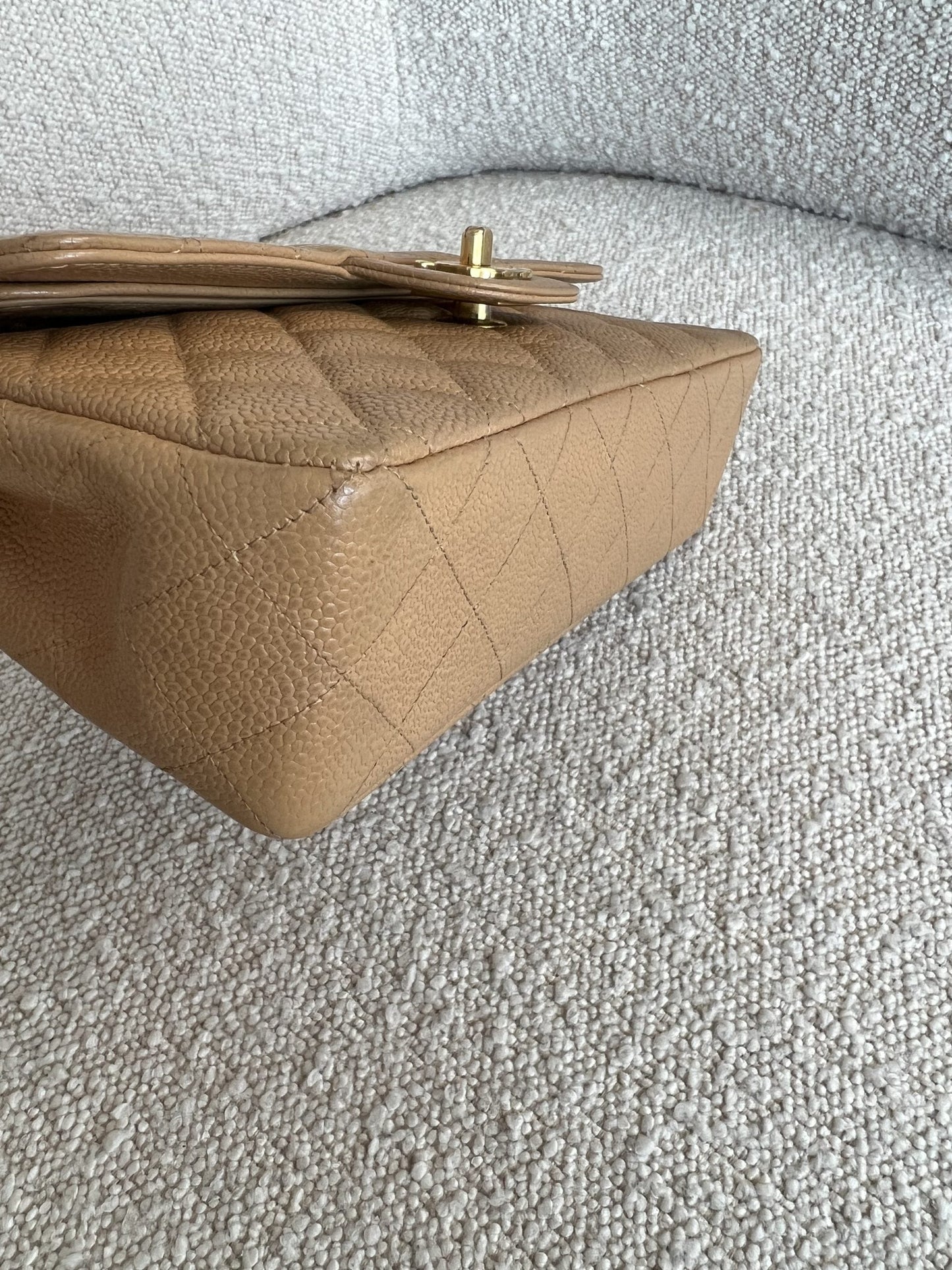 Vintage Dark Beige / Caramel Caviar Classic Flap Small GHW