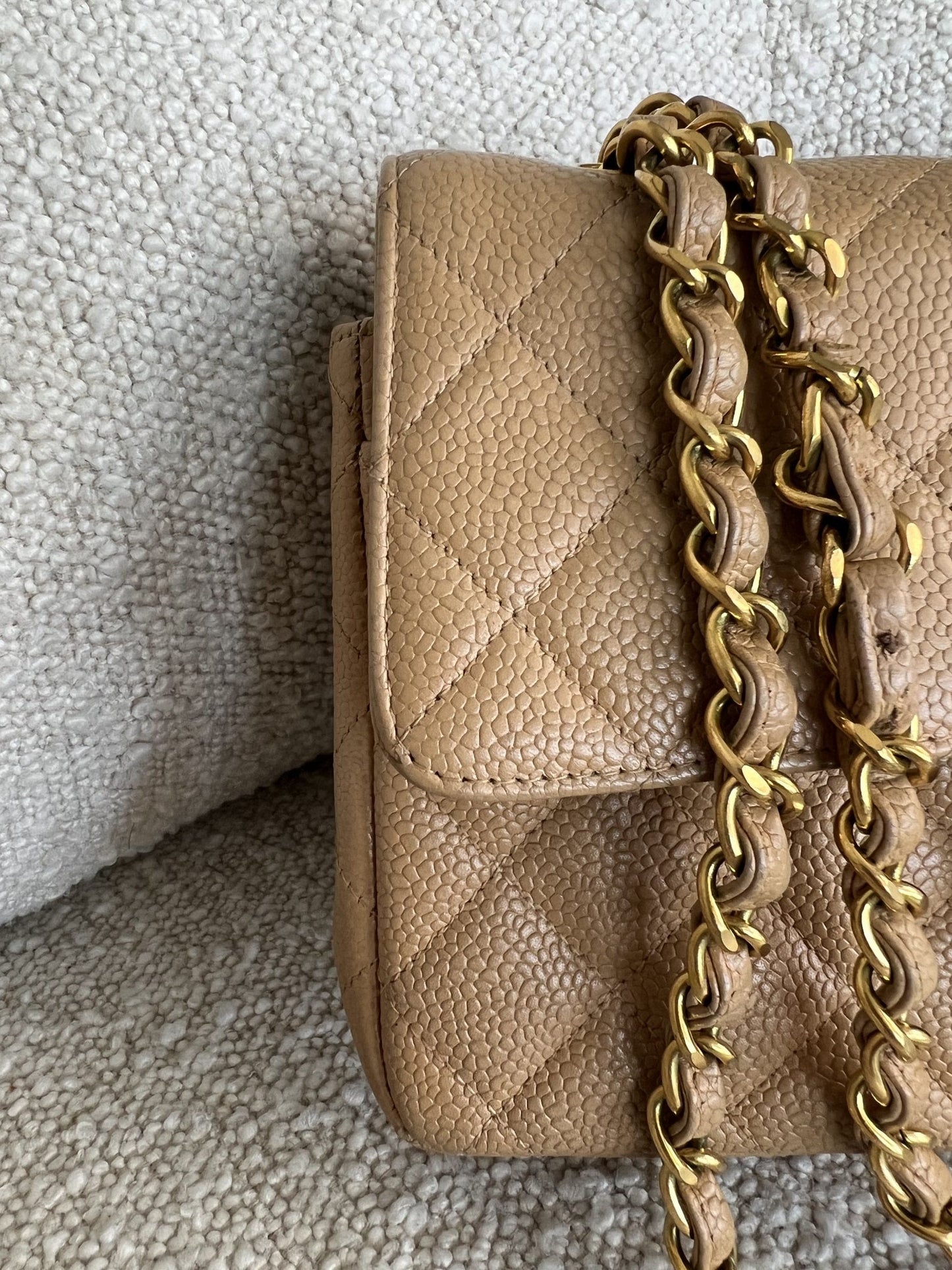 Vintage Dark Beige / Caramel Caviar Classic Flap Small GHW