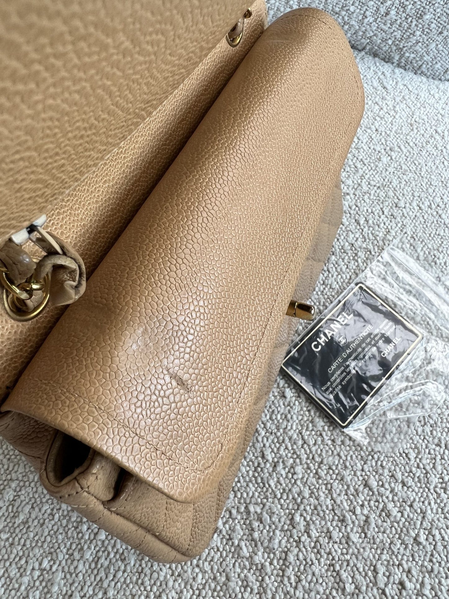 Vintage Dark Beige / Caramel Caviar Classic Flap Small GHW