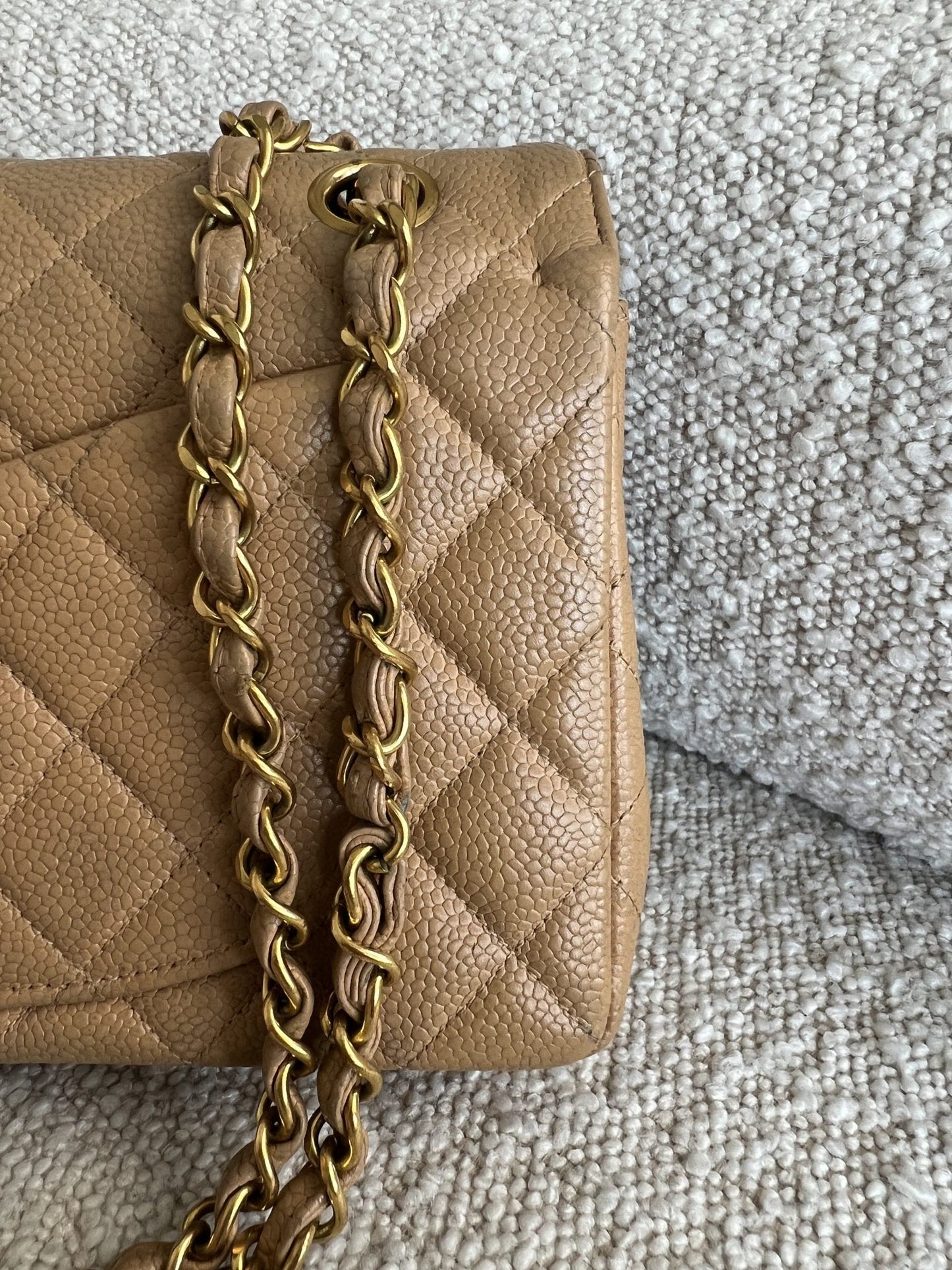 Vintage Dark Beige / Caramel Caviar Classic Flap Small GHW