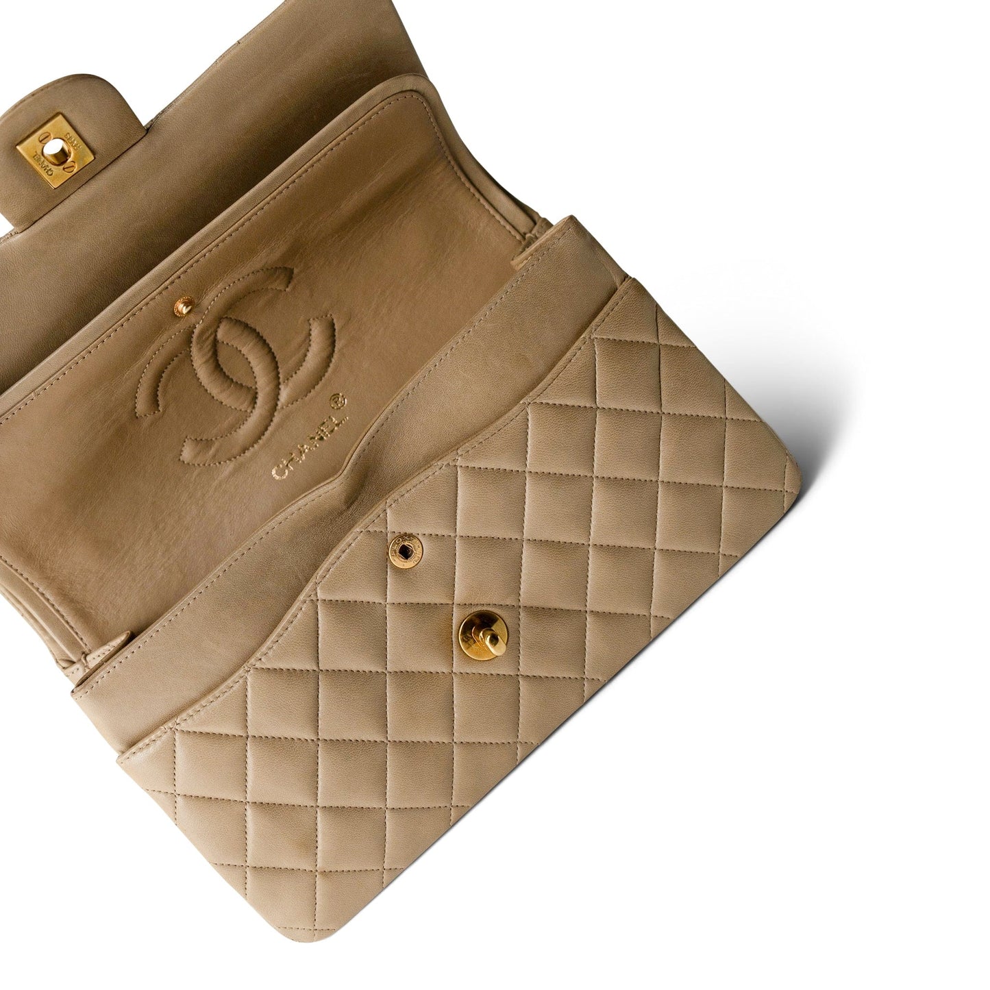 Vintage Dark Beige Classic Flap Medium Gold Hardware