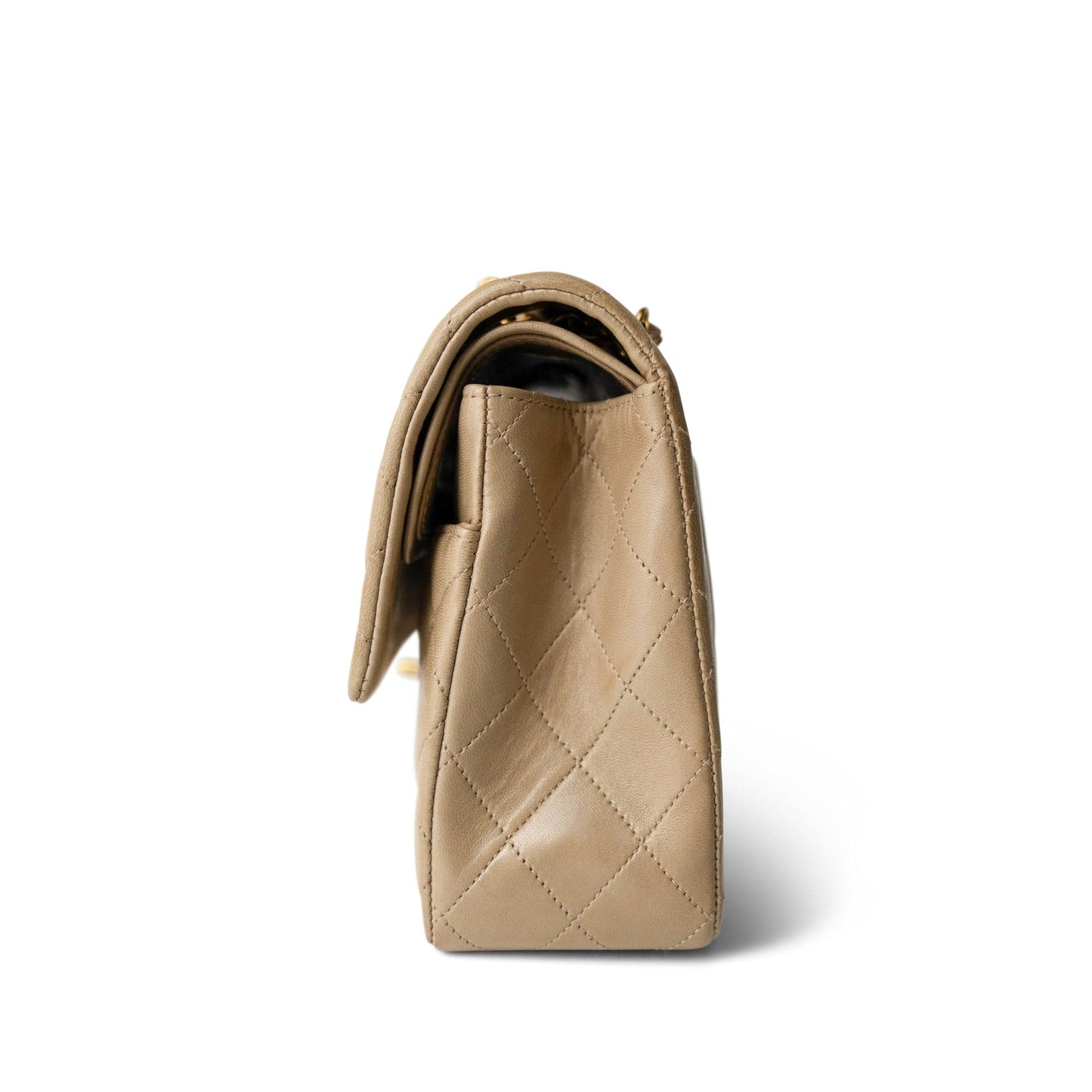 Vintage Dark Beige Classic Flap Medium Gold Hardware