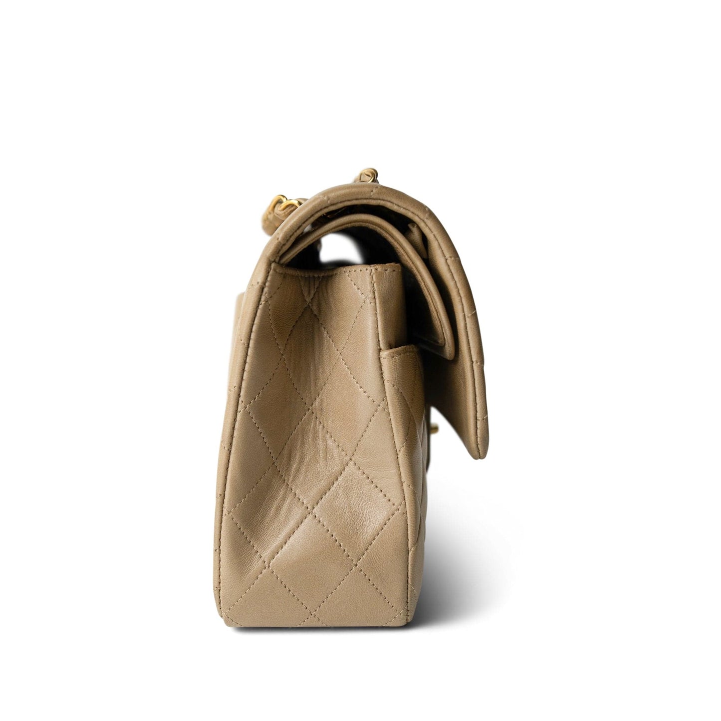 Vintage Dark Beige Classic Flap Medium Gold Hardware