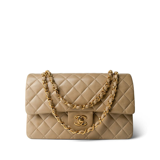 Vintage Dark Beige Classic Flap Medium Gold Hardware