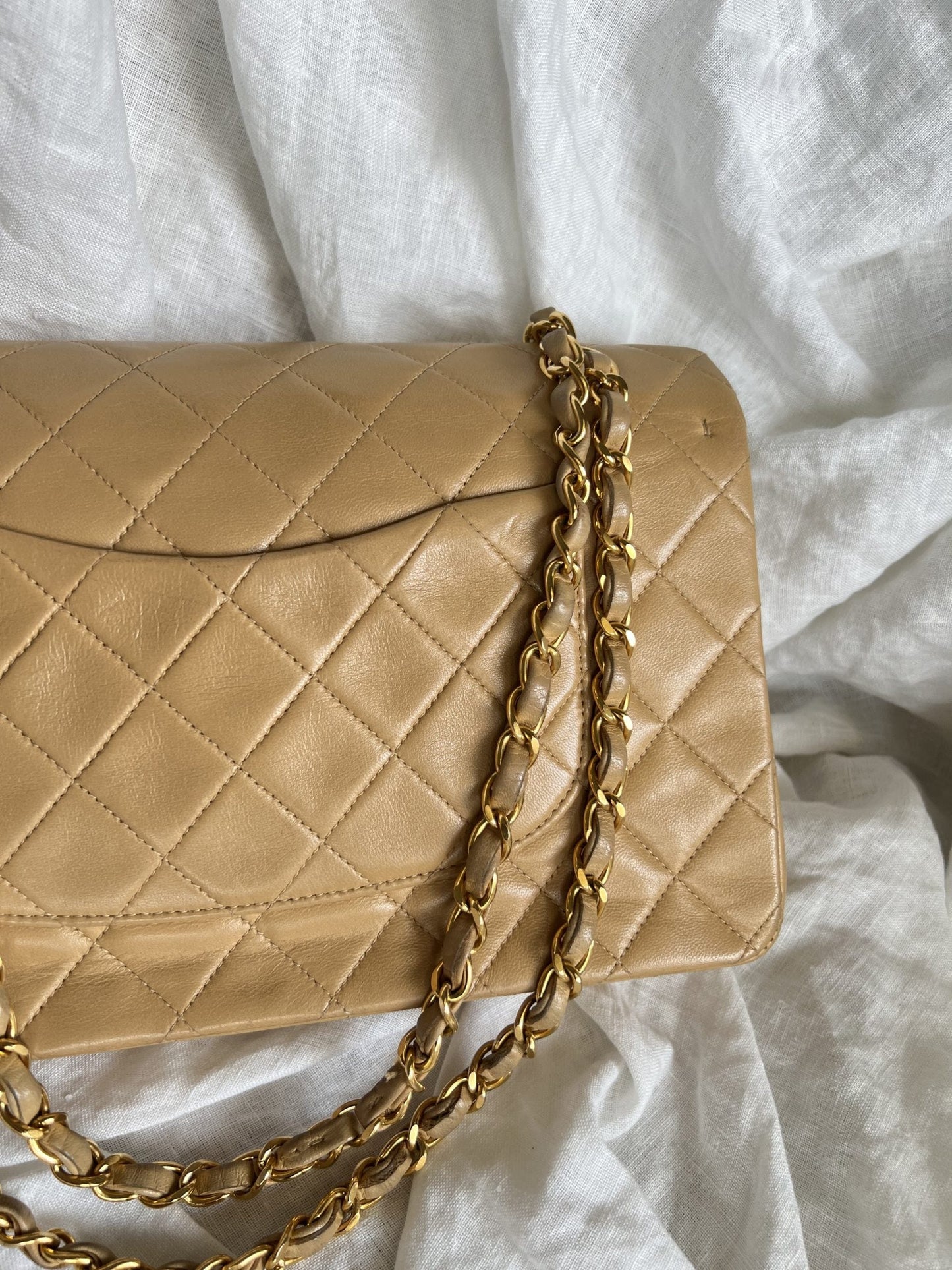 Vintage Dark Beige Lambskin Quilted Classic Flap Medium GHW