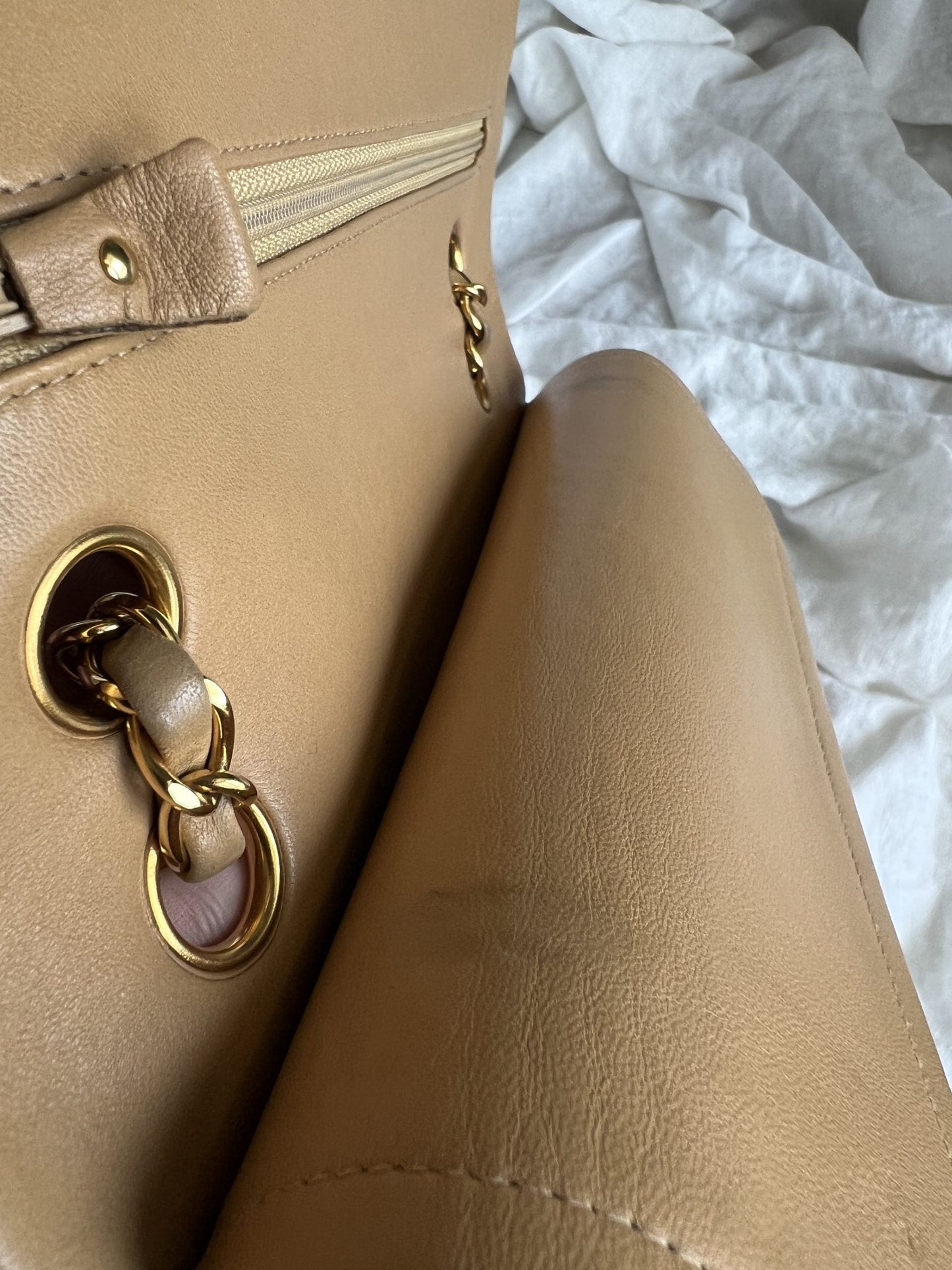 Vintage Dark Beige Lambskin Quilted Classic Flap Medium GHW