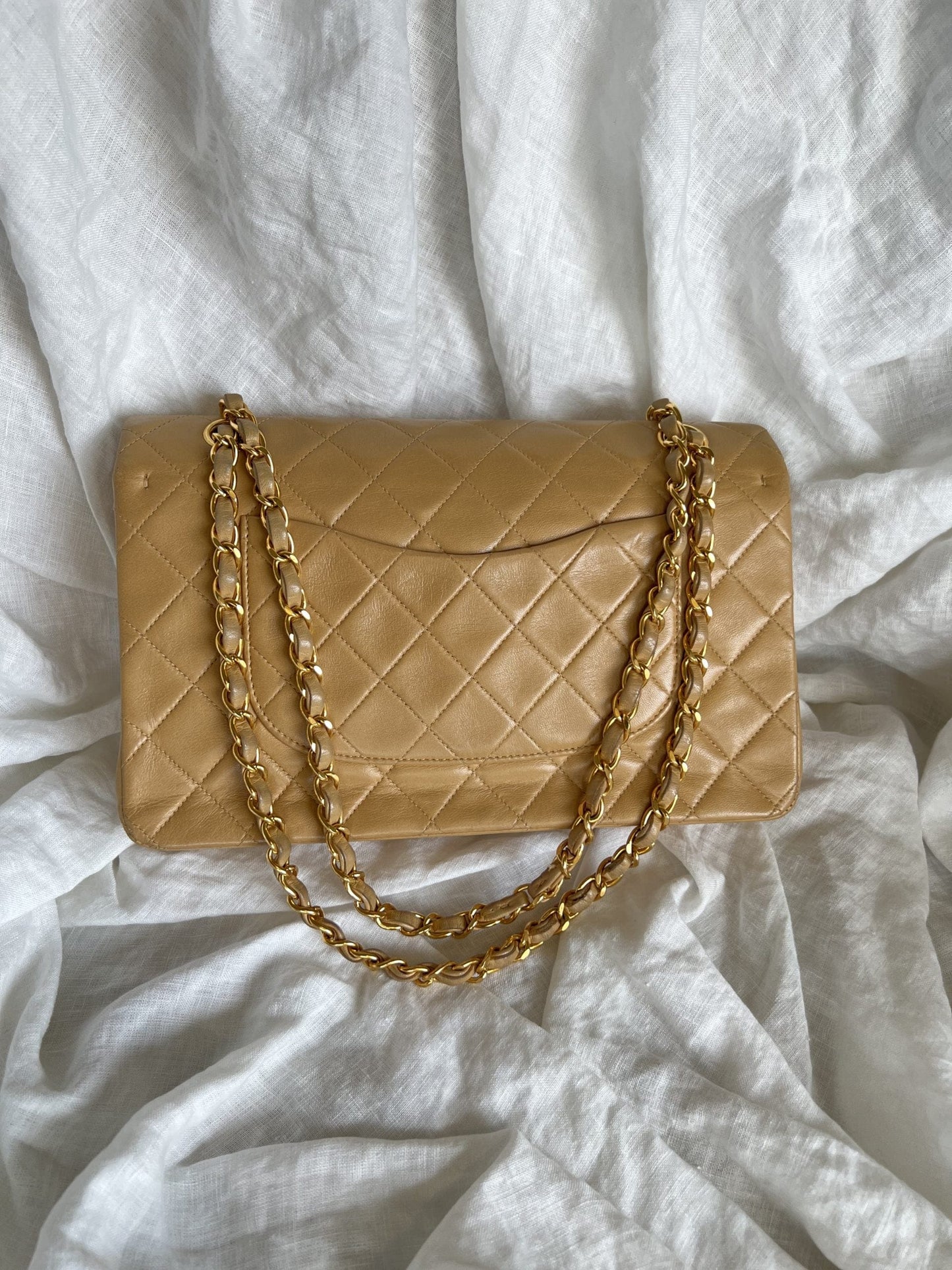 Vintage Dark Beige Lambskin Quilted Classic Flap Medium GHW