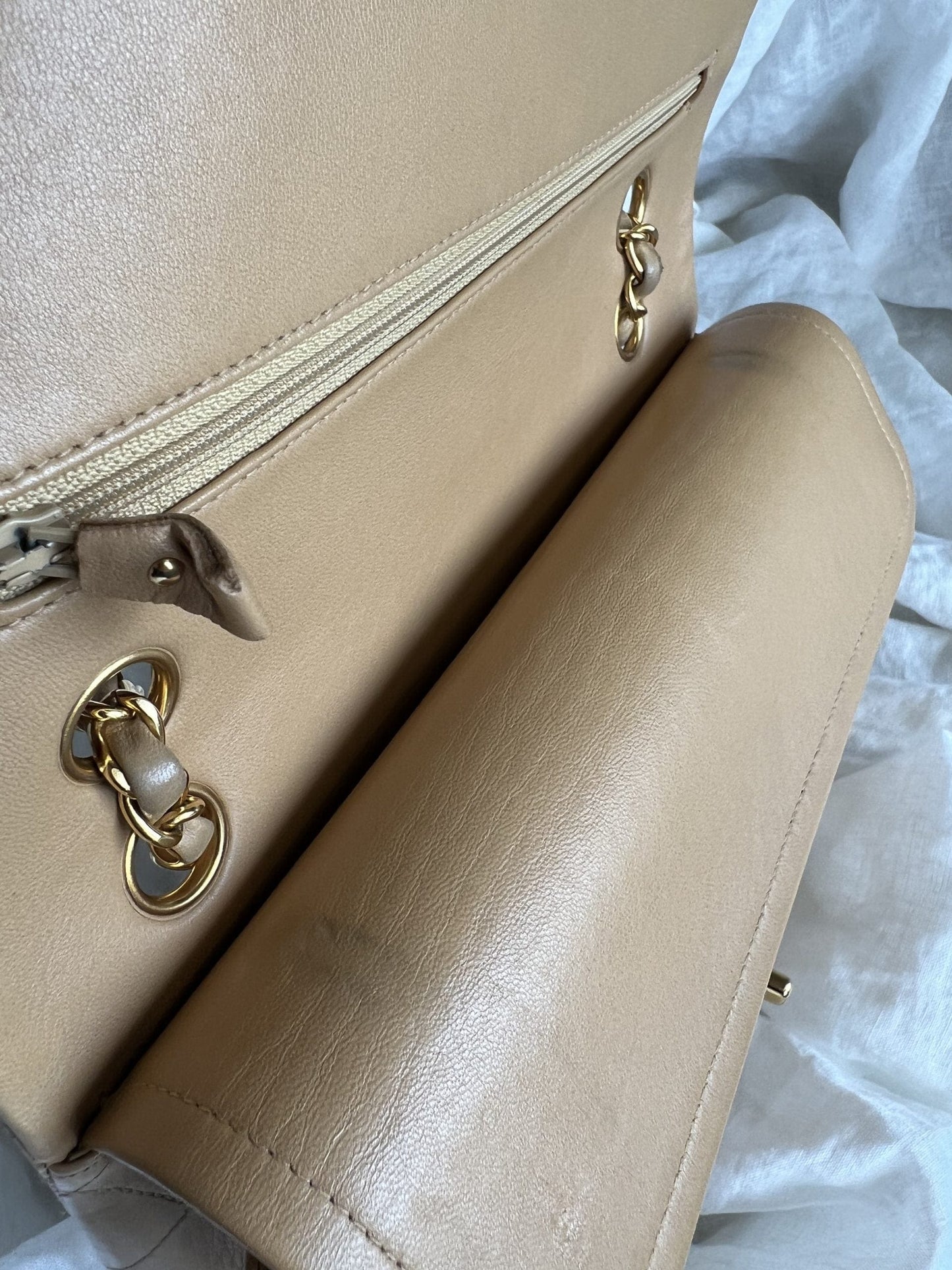 Vintage Dark Beige Lambskin Quilted Classic Flap Medium GHW