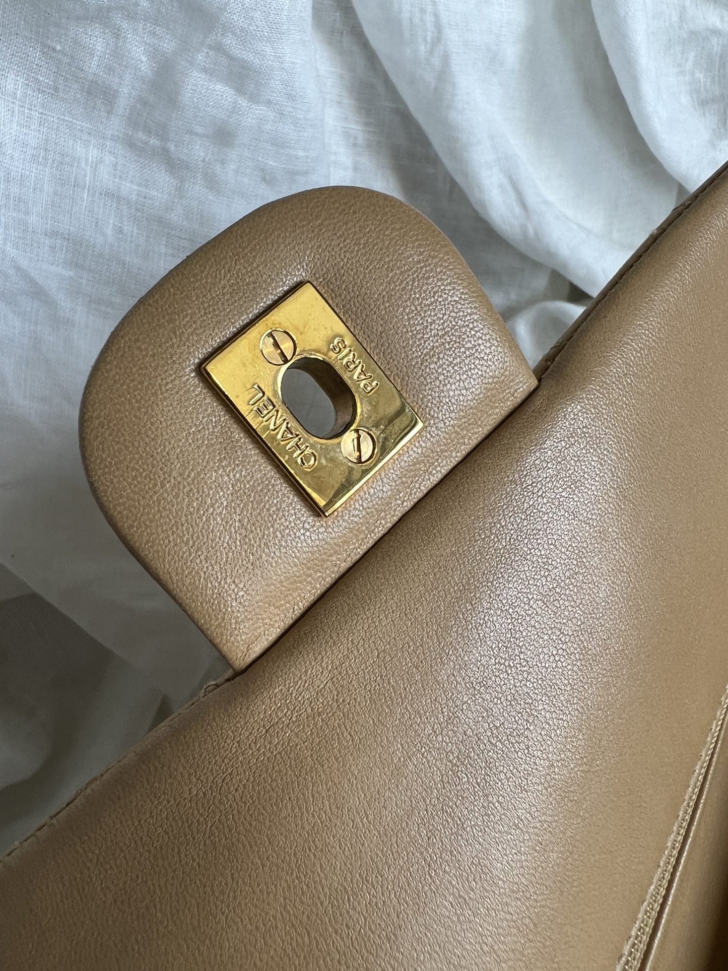 Vintage Dark Beige Lambskin Quilted Classic Flap Medium GHW