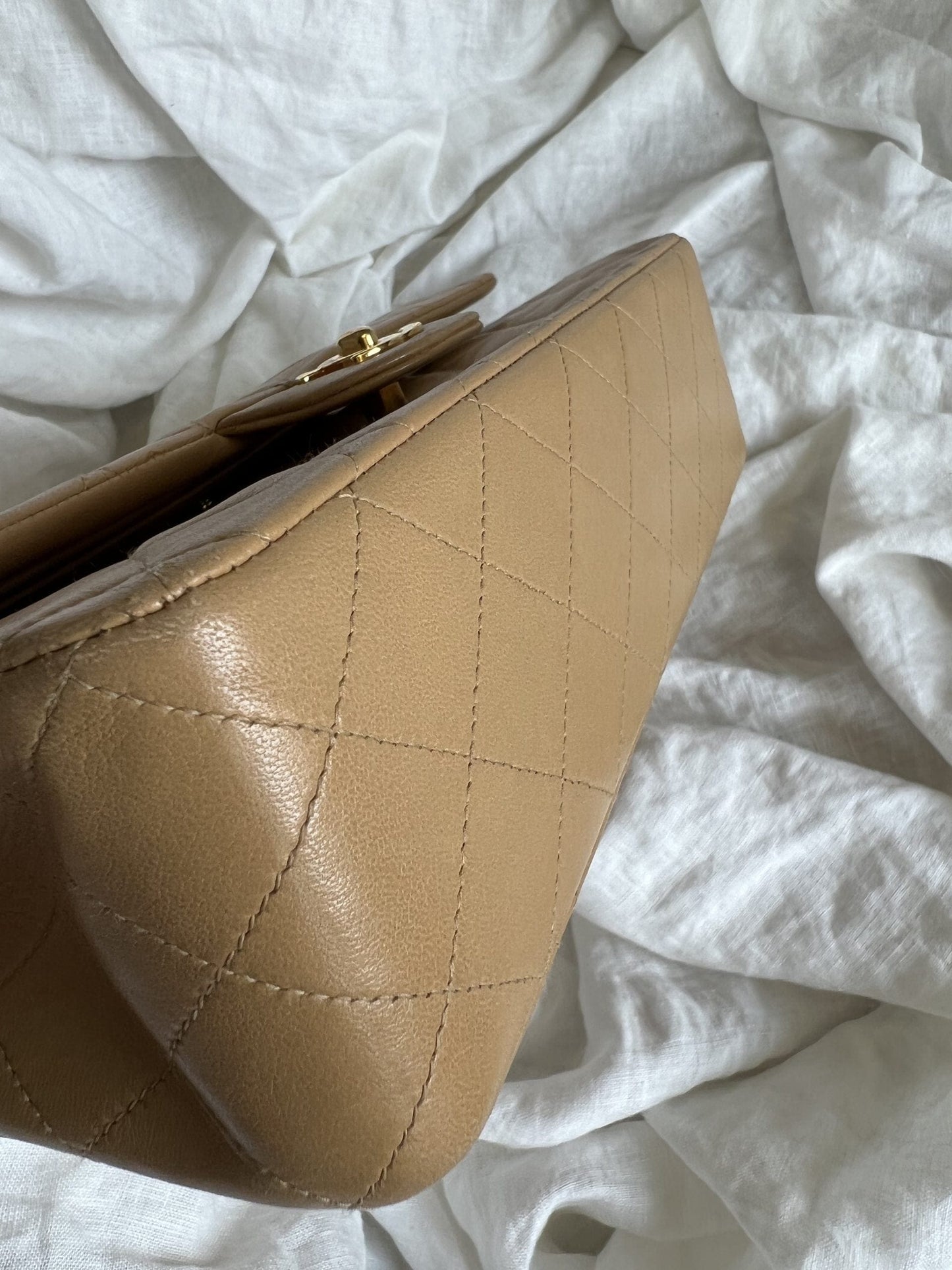 Vintage Dark Beige Lambskin Quilted Classic Flap Medium GHW