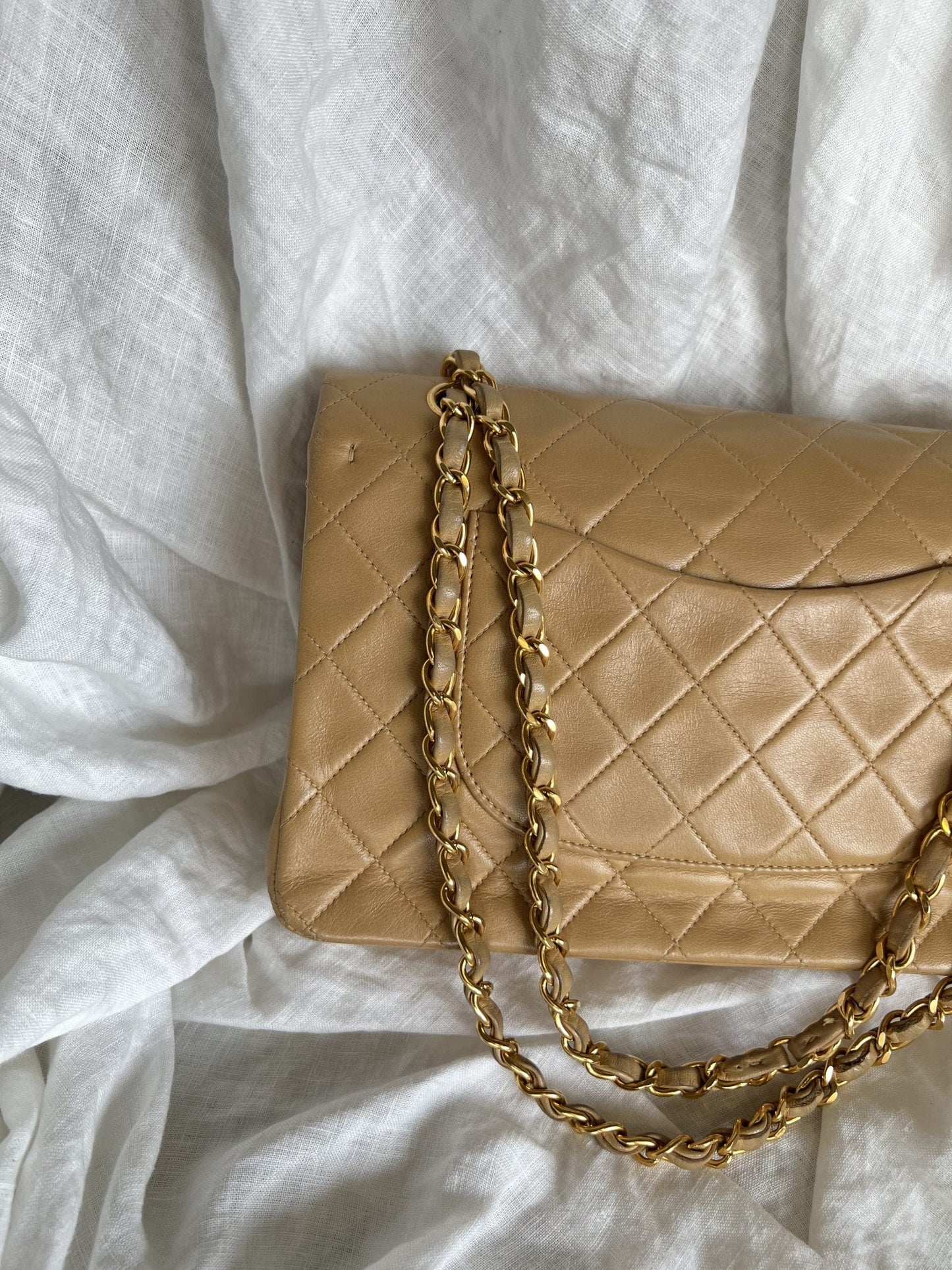 Vintage Dark Beige Lambskin Quilted Classic Flap Medium GHW