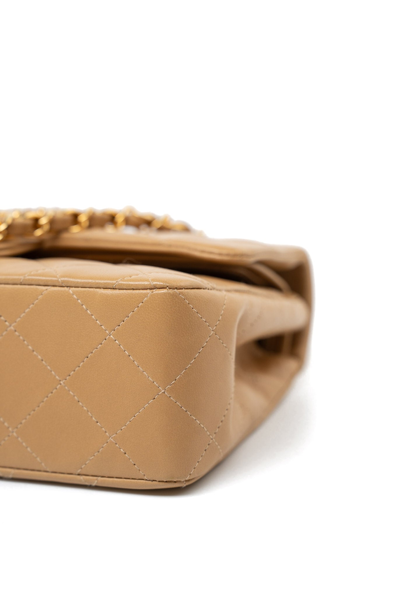 Vintage Dark Beige Lambskin Quilted Classic Flap Small Gold Hardware