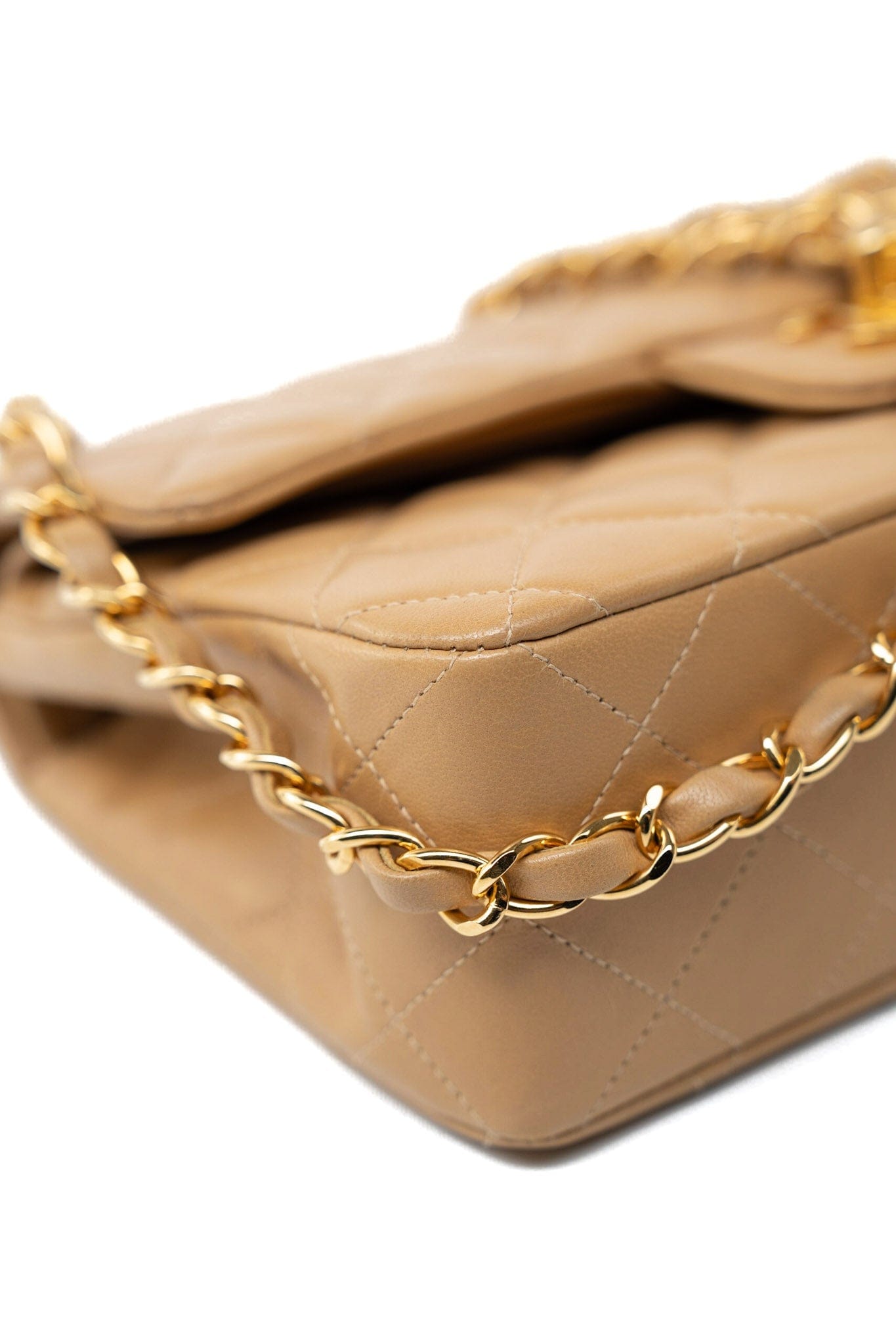 Vintage Dark Beige Lambskin Quilted Classic Flap Small Gold Hardware