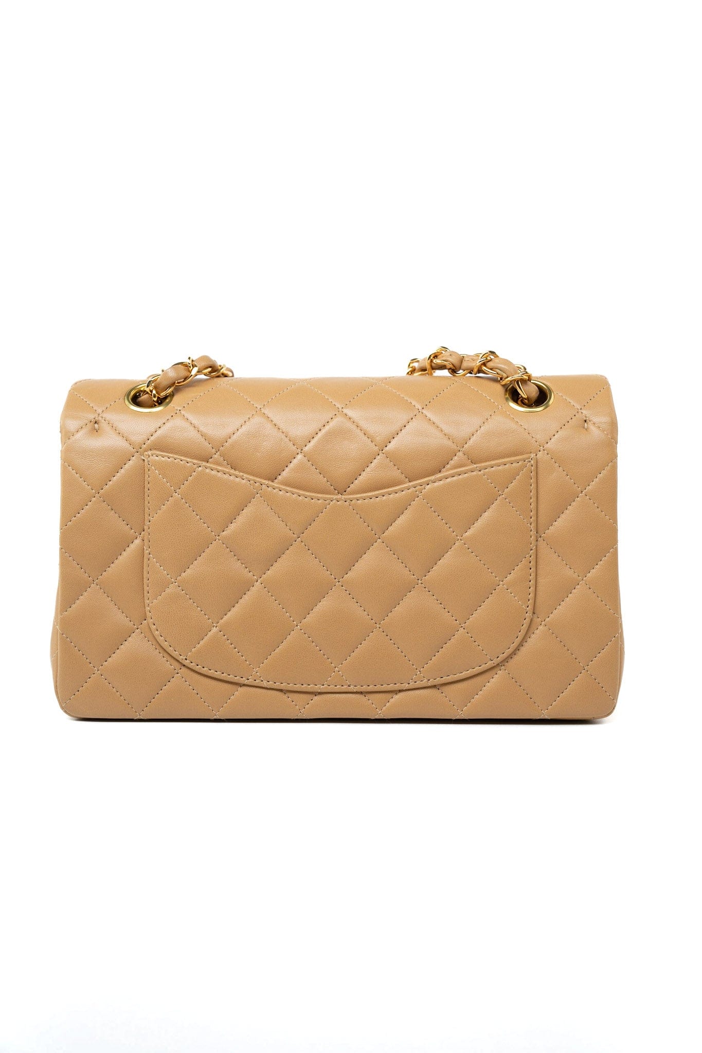 Vintage Dark Beige Lambskin Quilted Classic Flap Small Gold Hardware