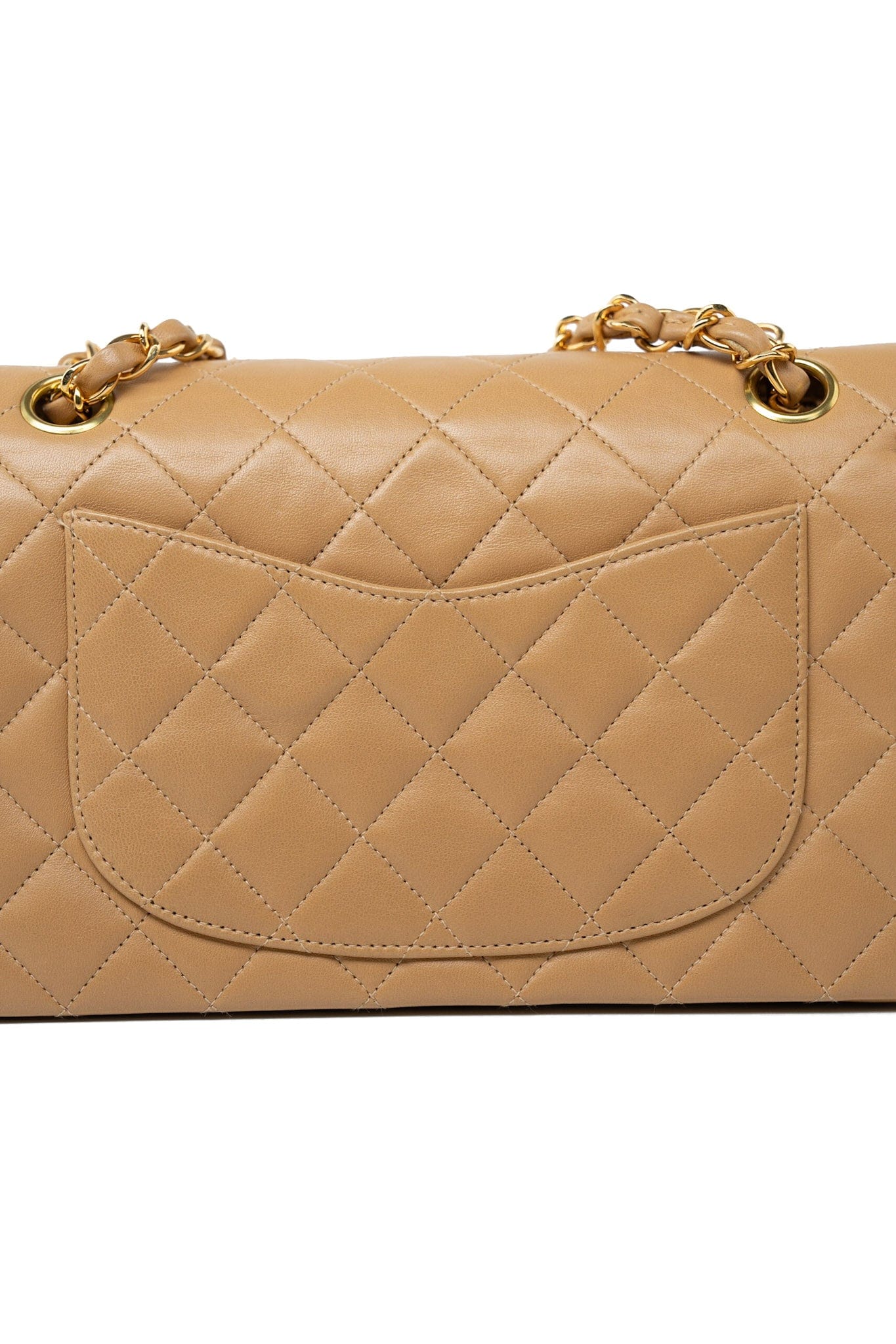 Vintage Dark Beige Lambskin Quilted Classic Flap Small Gold Hardware