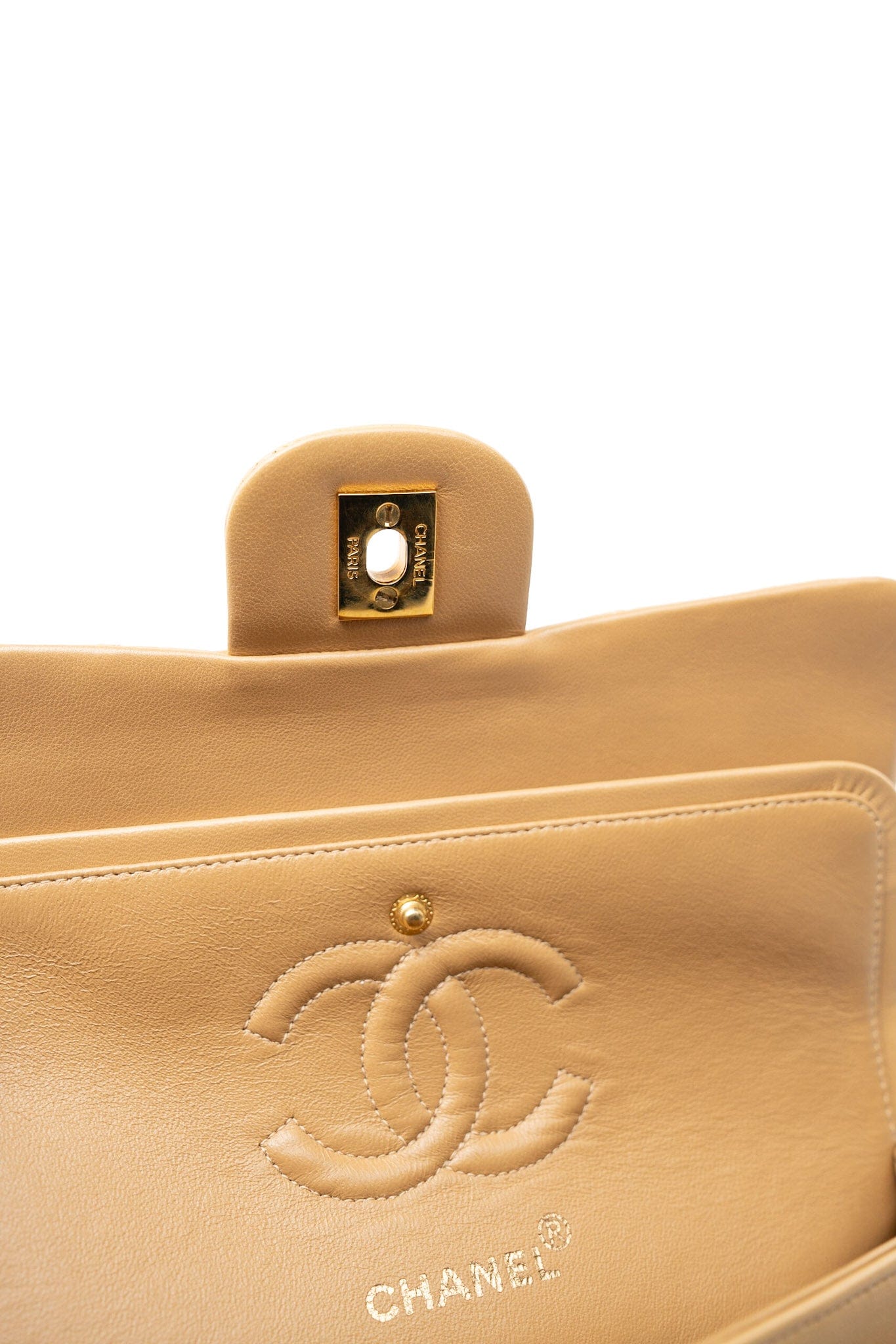 Vintage Dark Beige Lambskin Quilted Classic Flap Small Gold Hardware