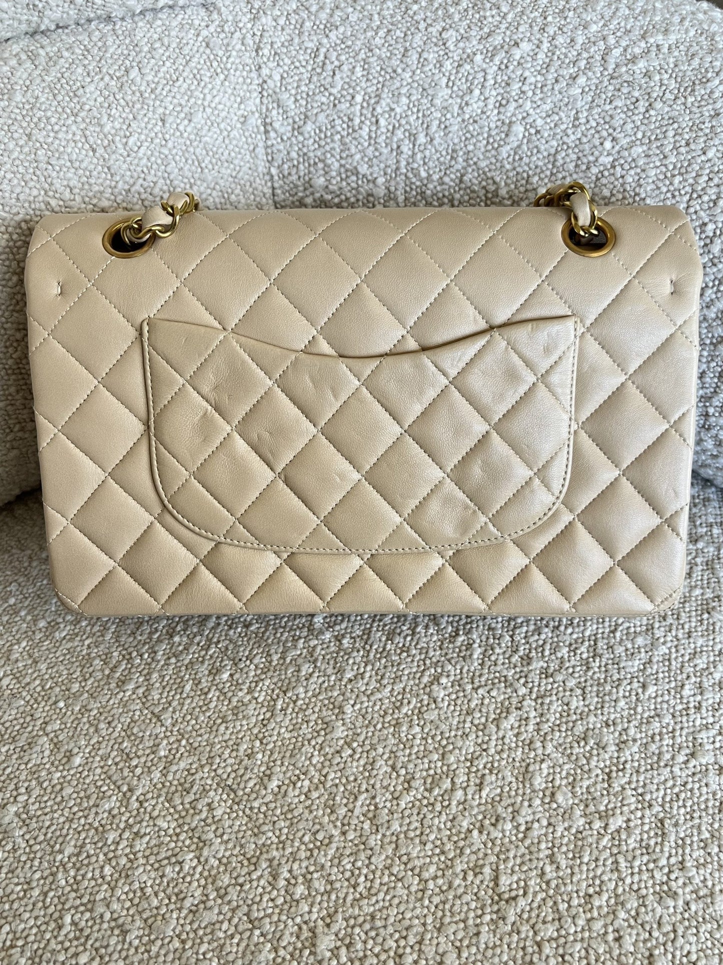 Vintage Light Beige Lambskin Quilted Classic Flap Medium GHW