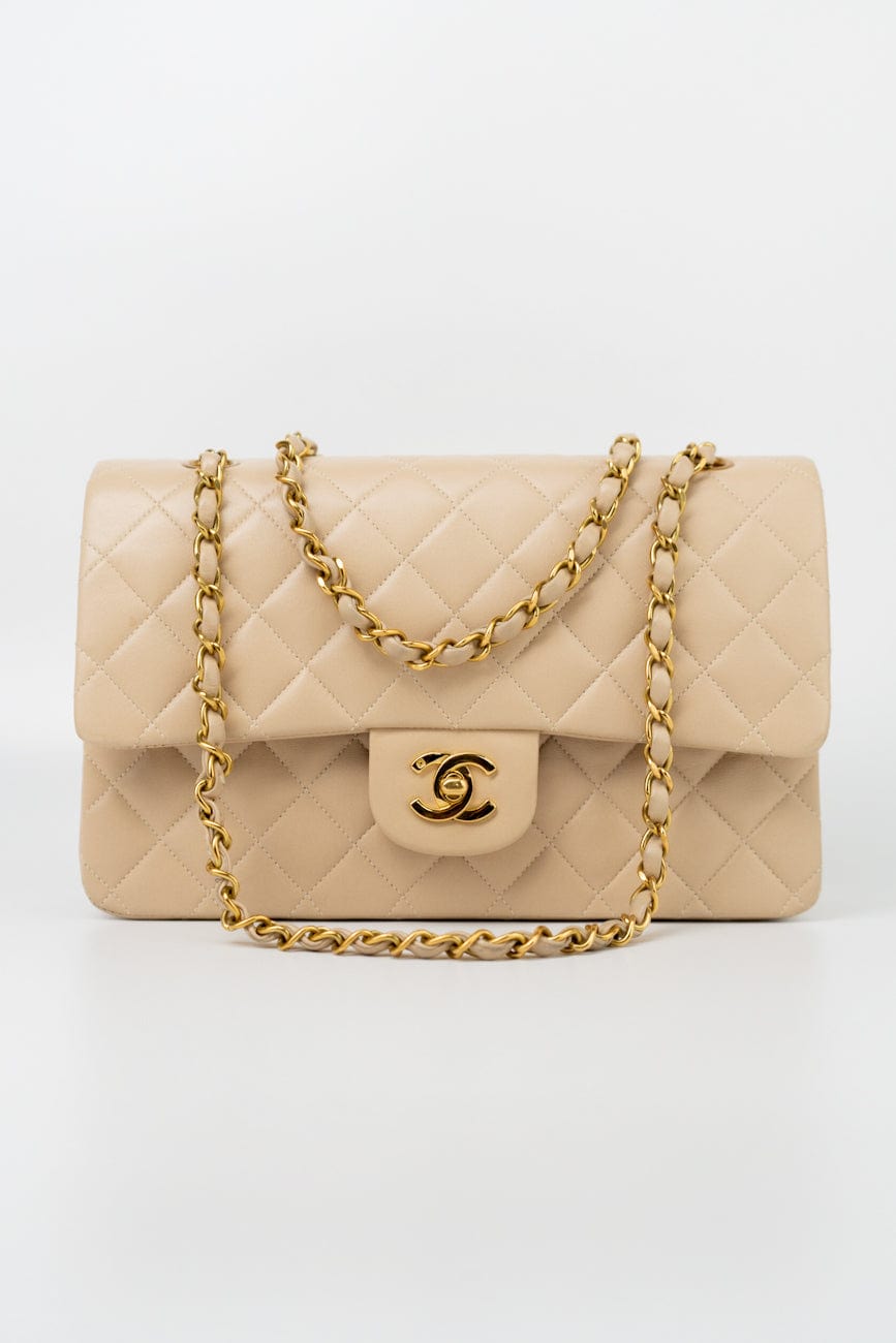 Vintage Light Beige Lambskin Quilted Classic Flap Medium GHW